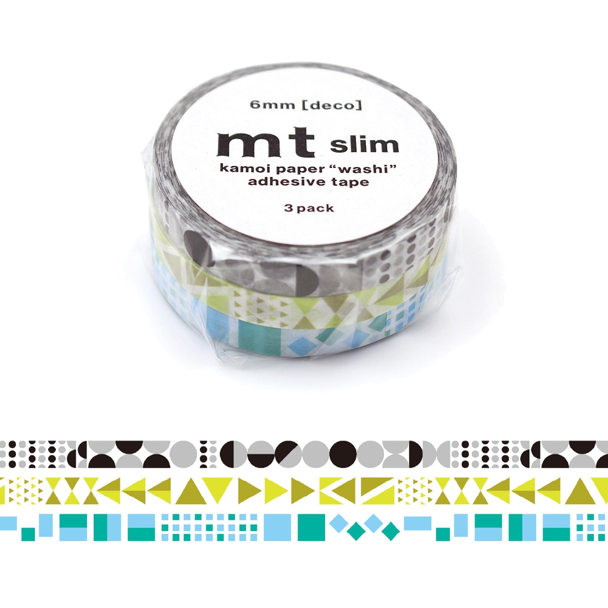 MT Deco Slim Washi Tape 3 - pc Pack - Geometry [6mm Width] - Washi Tapes