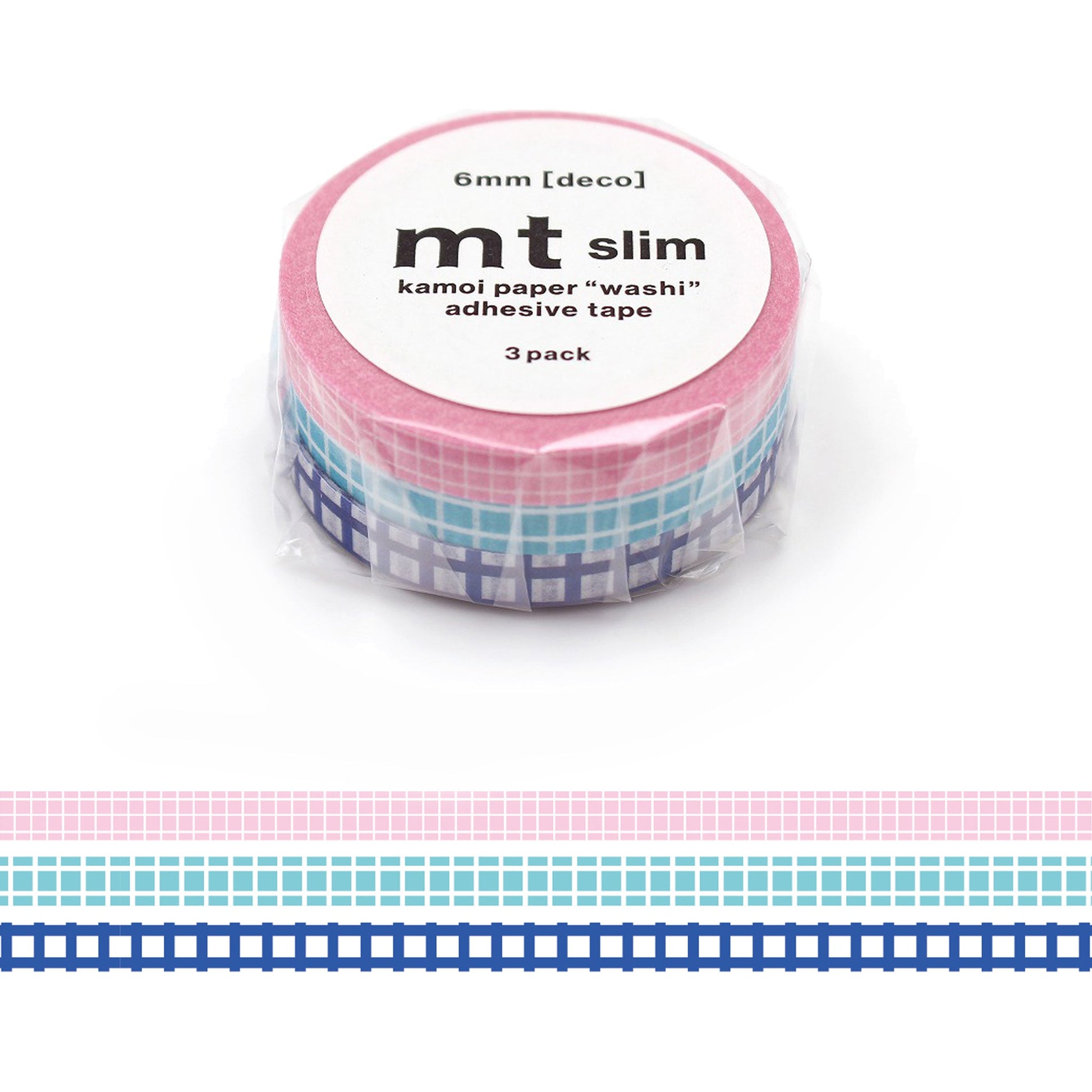 MT Deco Slim Washi Tape 3 - pc Pack - Grid [6mm Width] - Washi Tapes