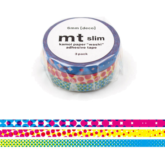 MT Deco Slim Washi Tape 3 - pc Pack - Moiré [6mm Width] - Washi Tapes