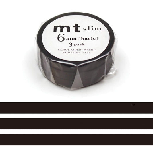 MT Slim Washi Tape 3 - pc Pack - Matte Black [6mm Width] - Washi Tapes