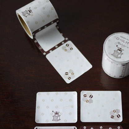 Papier Platz × Fukuwake Hanko Roll Sticky Notes - Coffee Beans and Grinder - Sticky Notes