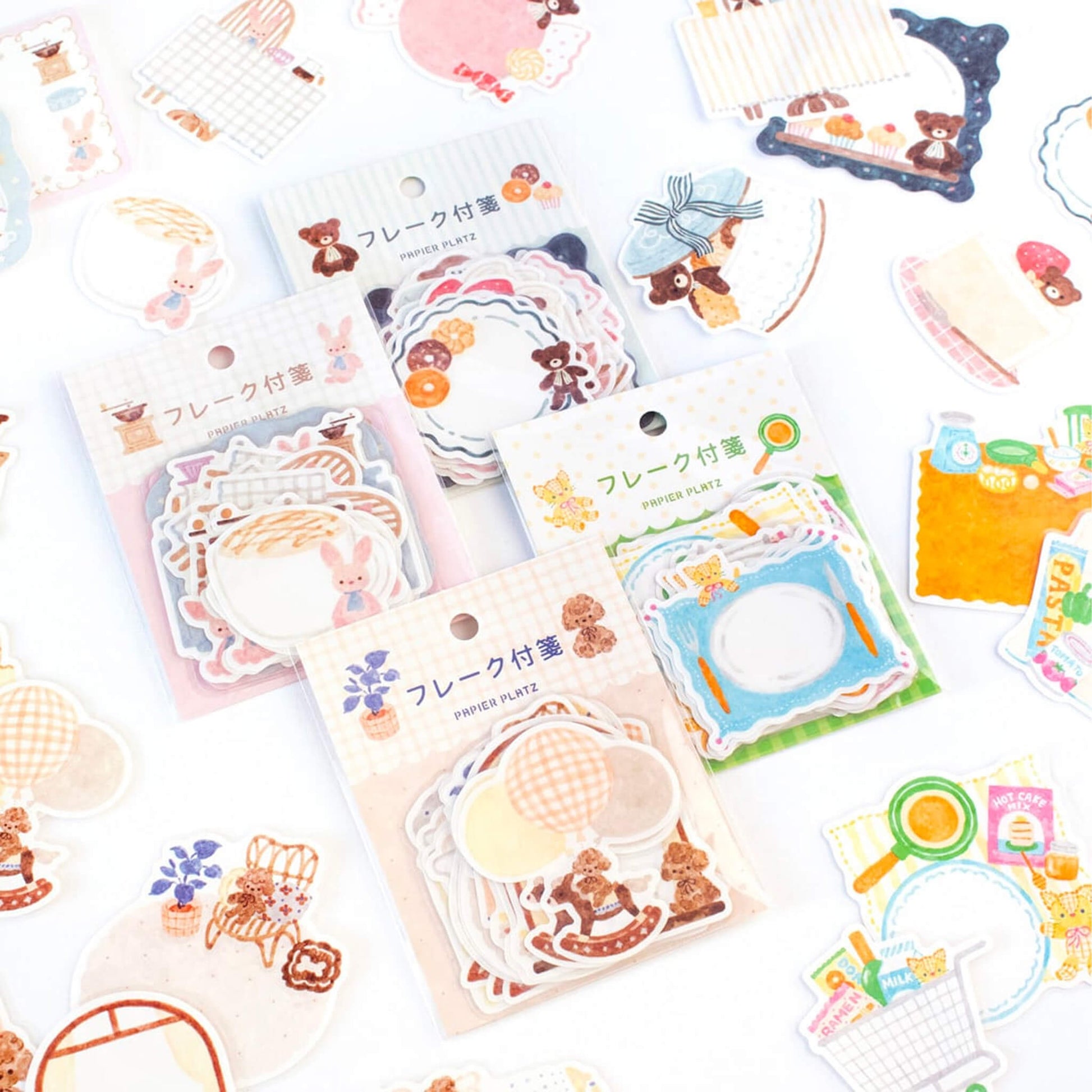 Papier Platz × Nakauchi Waka Flake Sticky Notes - Bear & Sweets - Sticky Notes
