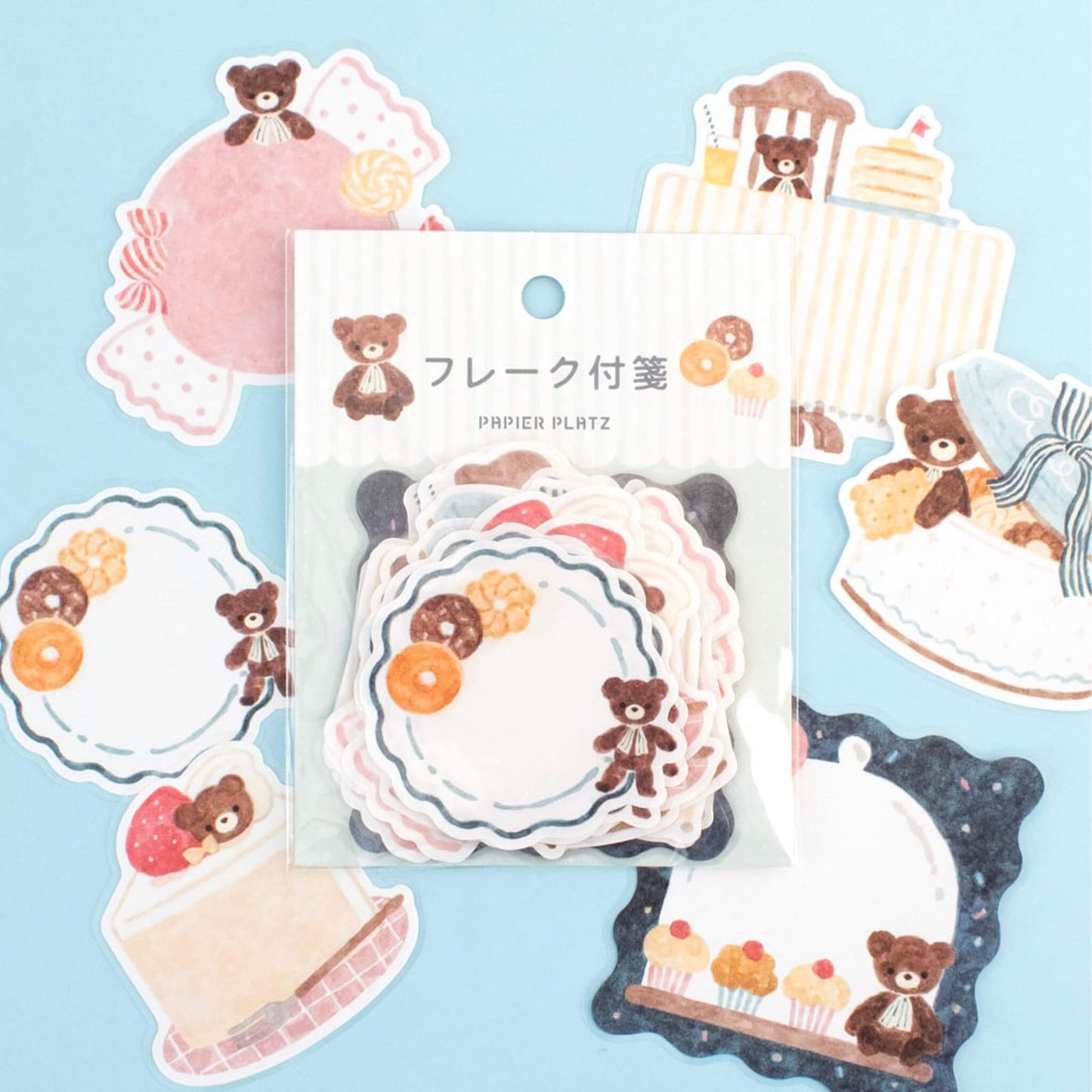 Papier Platz × Nakauchi Waka Flake Sticky Notes - Bear & Sweets - Sticky Notes