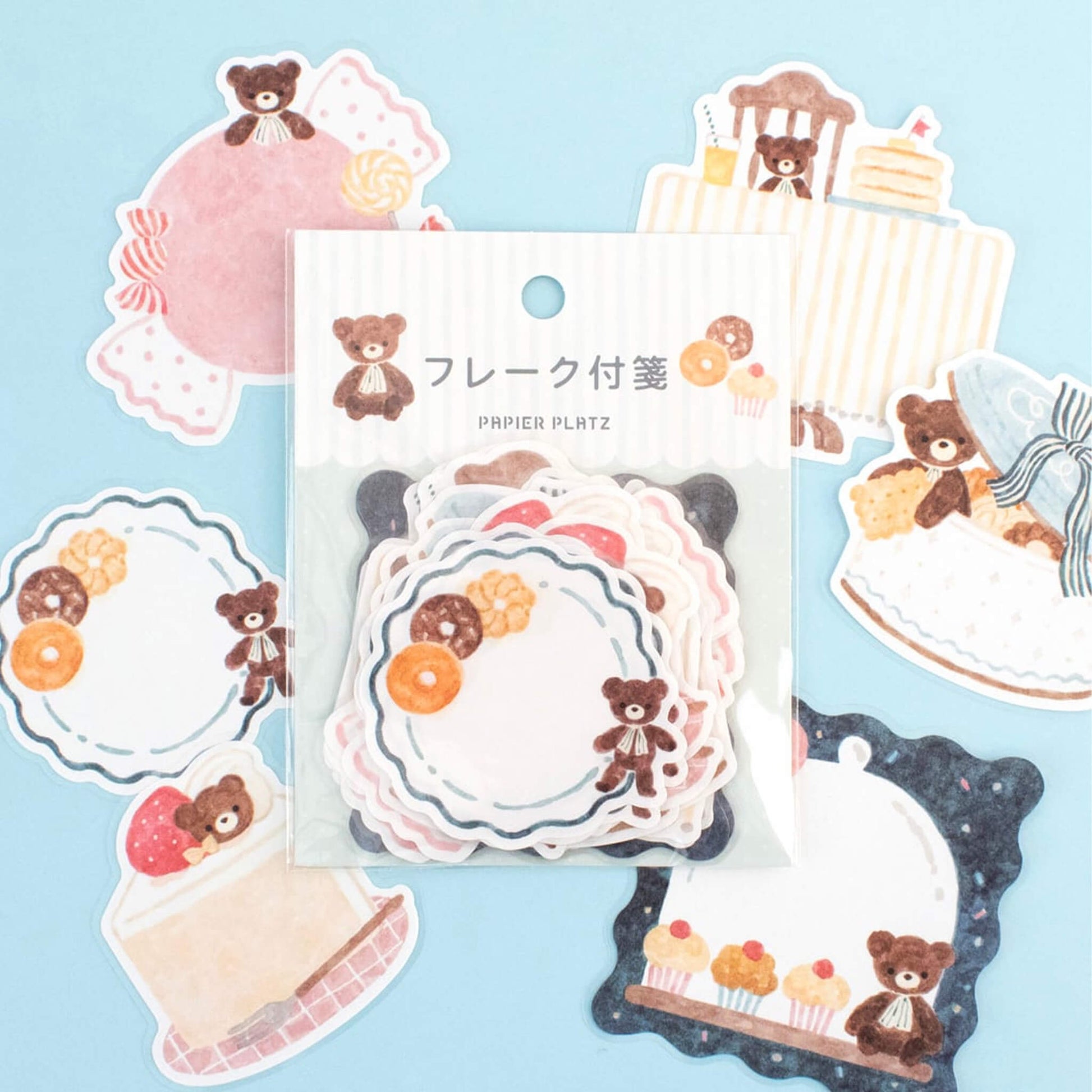 Papier Platz × Nakauchi Waka Flake Sticky Notes - Bear & Sweets - Sticky Notes