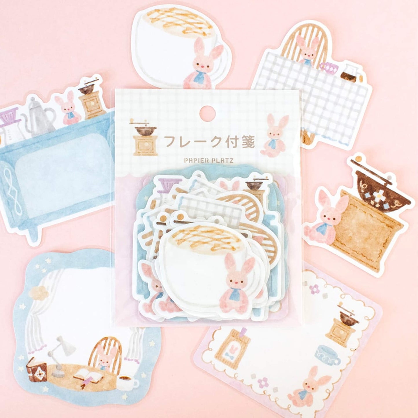 Papier Platz × Nakauchi Waka Flake Sticky Notes - Rabbit & Coffee - Sticky Notes
