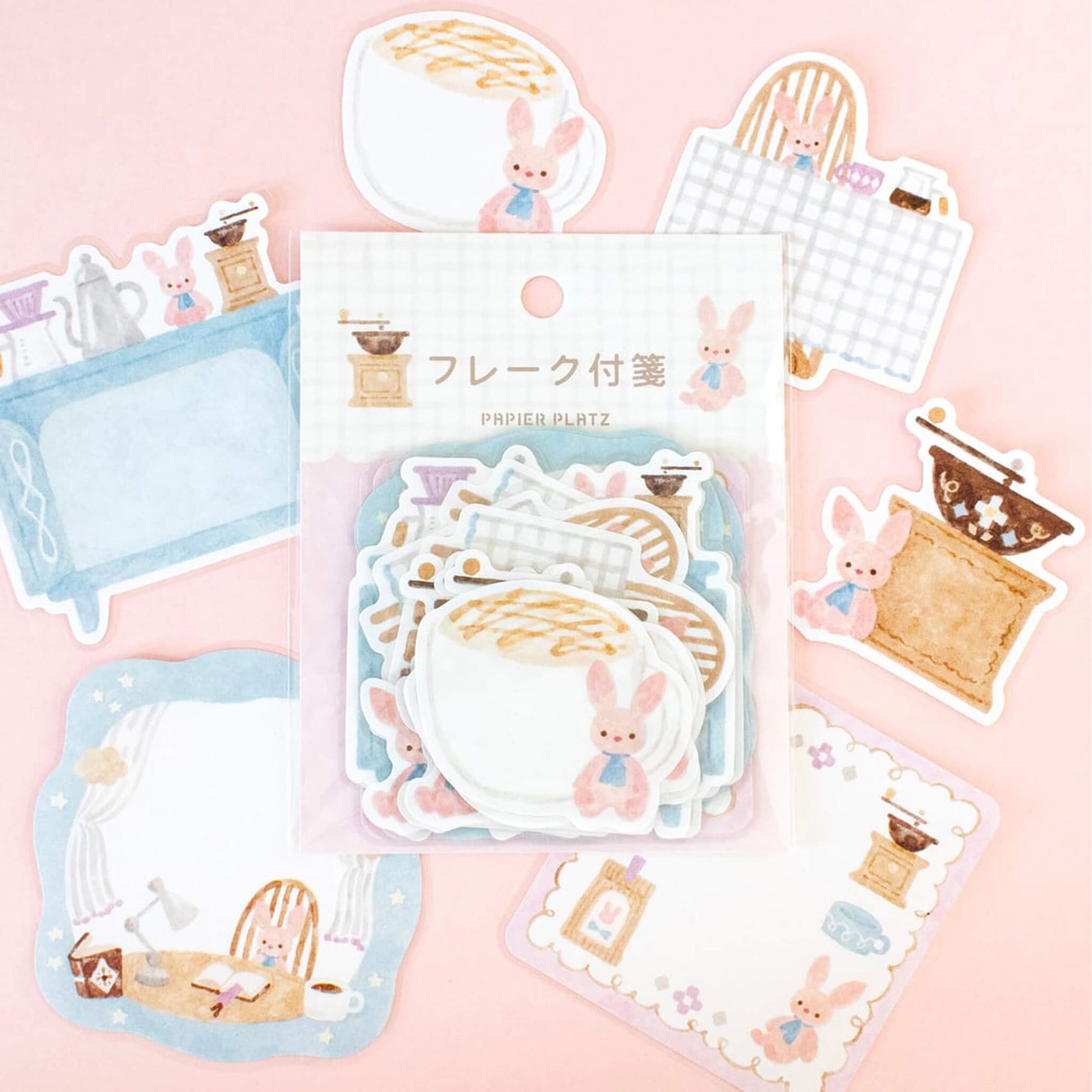 Papier Platz × Nakauchi Waka Flake Sticky Notes - Rabbit & Coffee - Sticky Notes