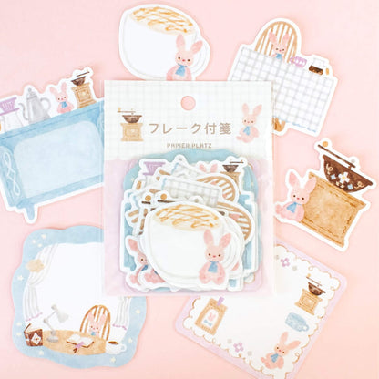 Papier Platz × Nakauchi Waka Flake Sticky Notes - Rabbit & Coffee - Sticky Notes