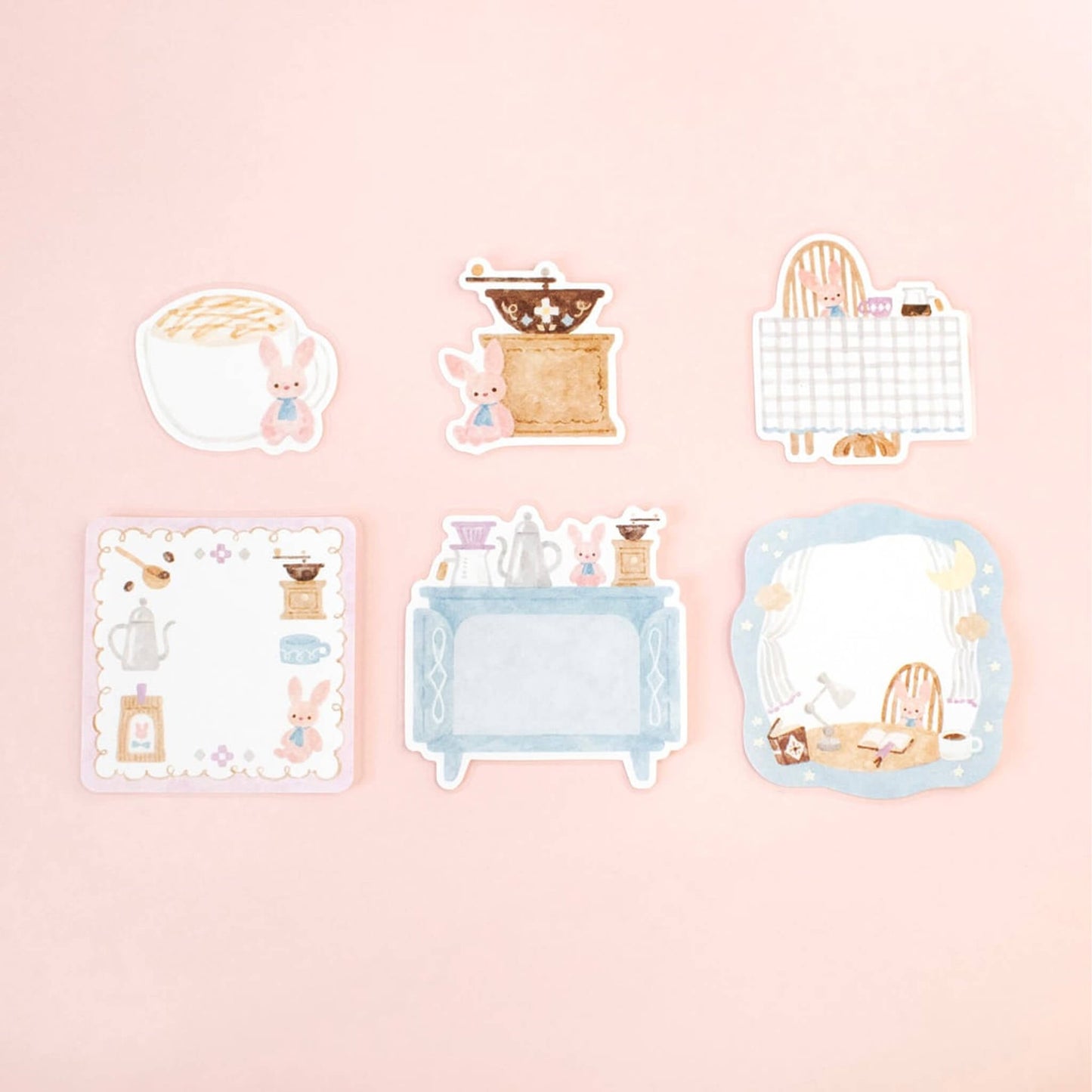 Papier Platz × Nakauchi Waka Flake Sticky Notes - Rabbit & Coffee - Sticky Notes