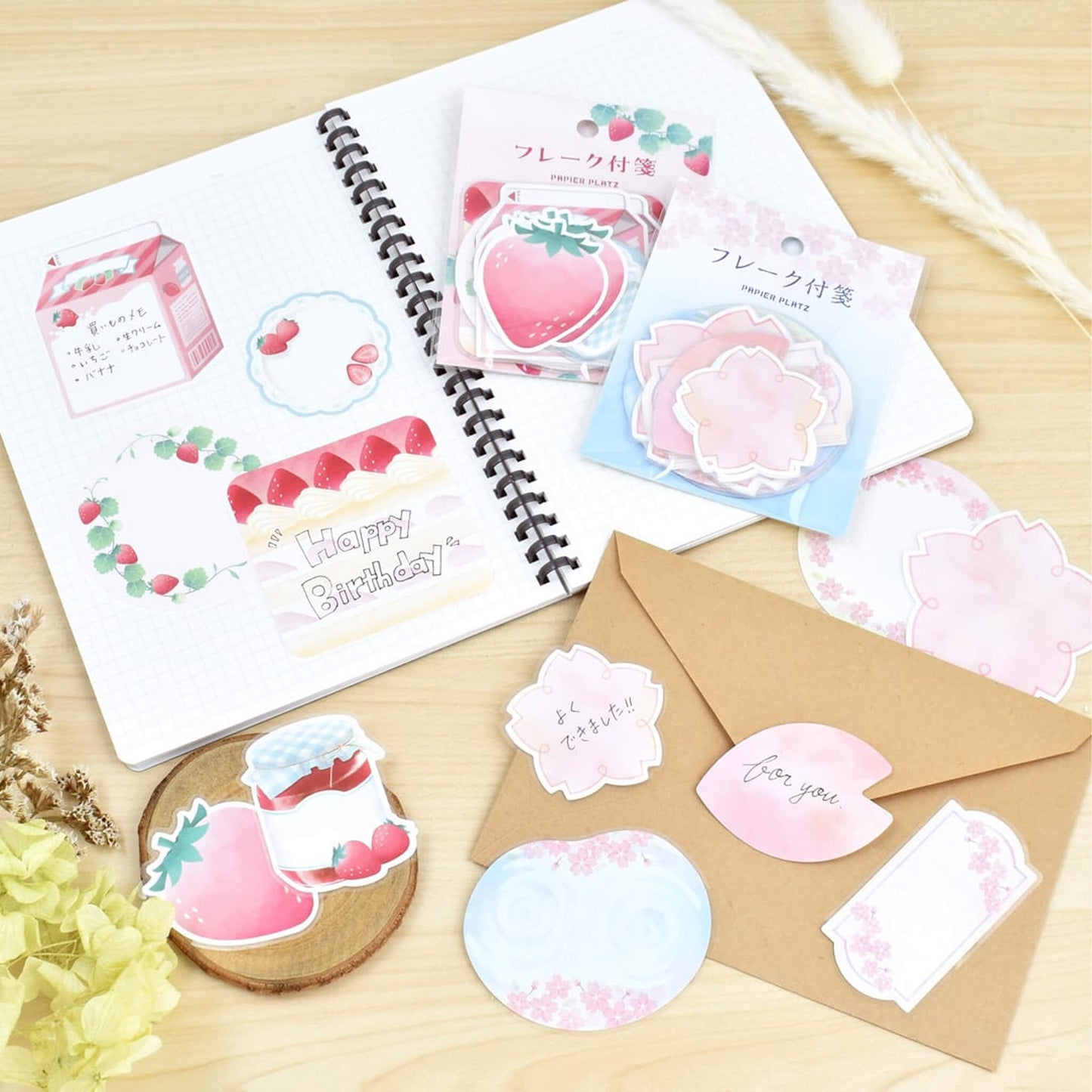 Papier Platz × Natsunoka Flake Sticky Notes - Sakura - Sticky Notes