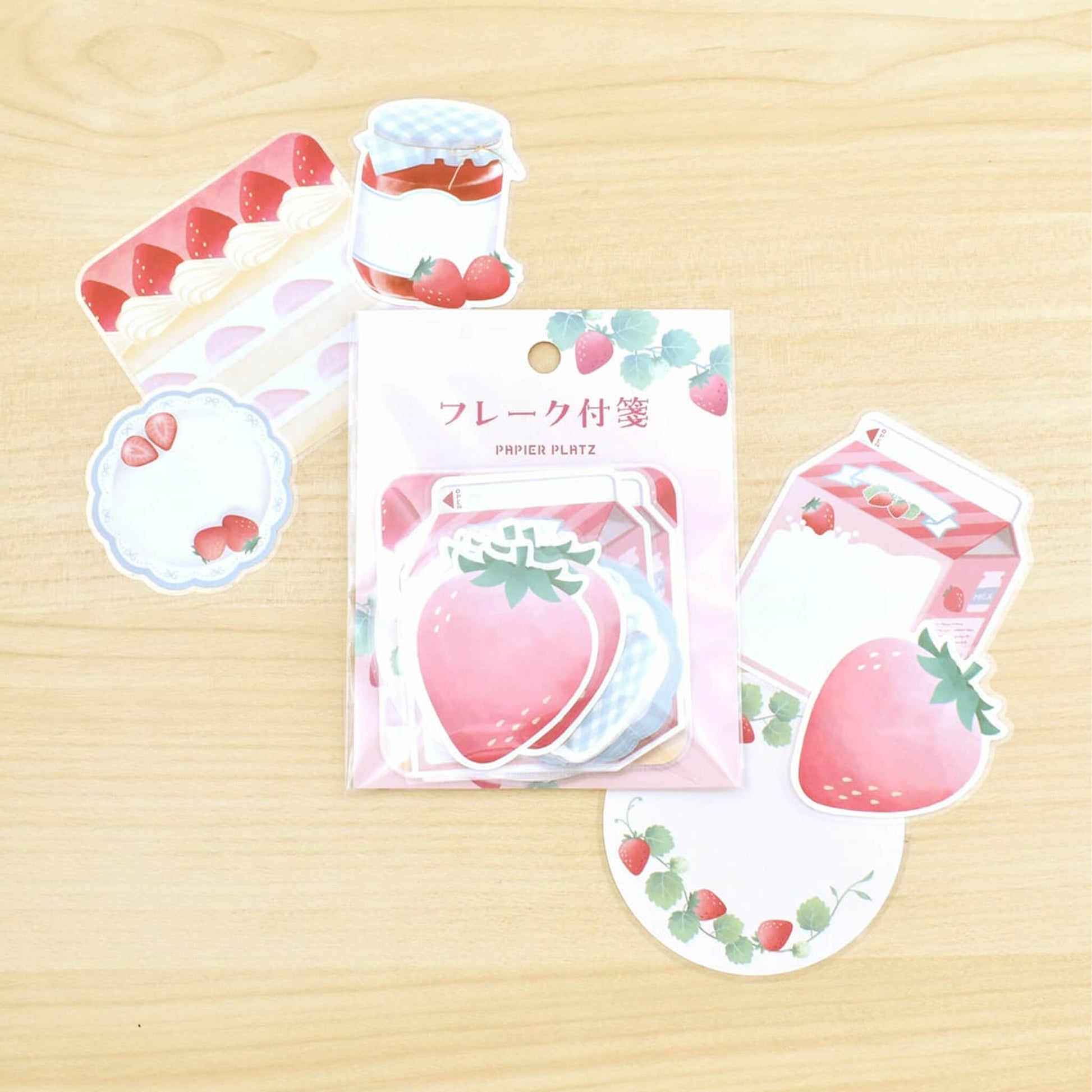 Papier Platz × Natsunoka Flake Sticky Notes - Strawberry - Sticky Notes