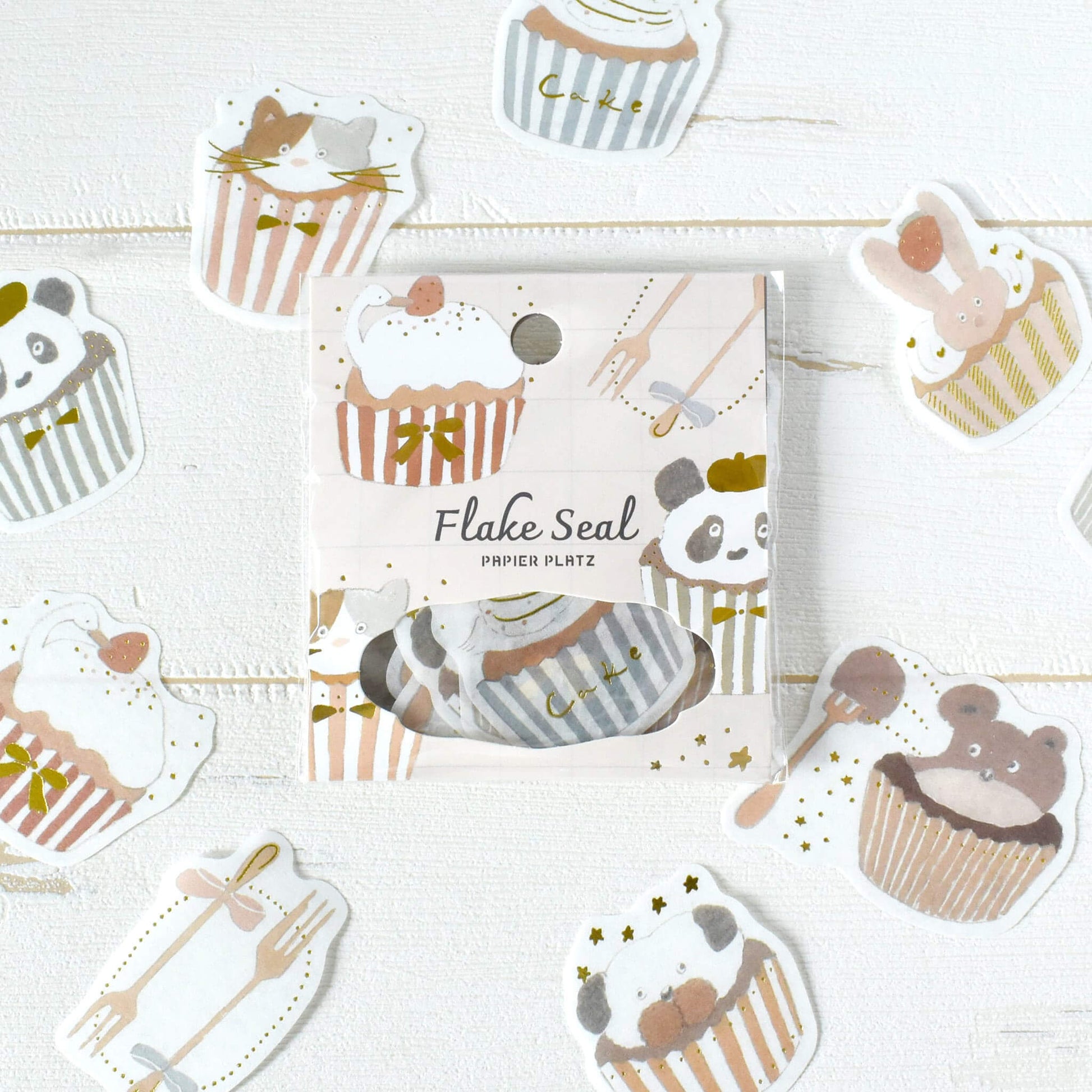 Papier Platz × Tobimatsu Shoichiro Gold Foil Flake Sticker - Sparkling Cupcakes - Flake Stickers
