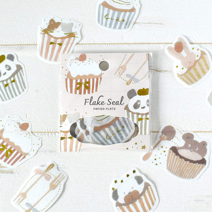 Papier Platz × Tobimatsu Shoichiro Gold Foil Flake Sticker - Sparkling Cupcakes - Flake Stickers