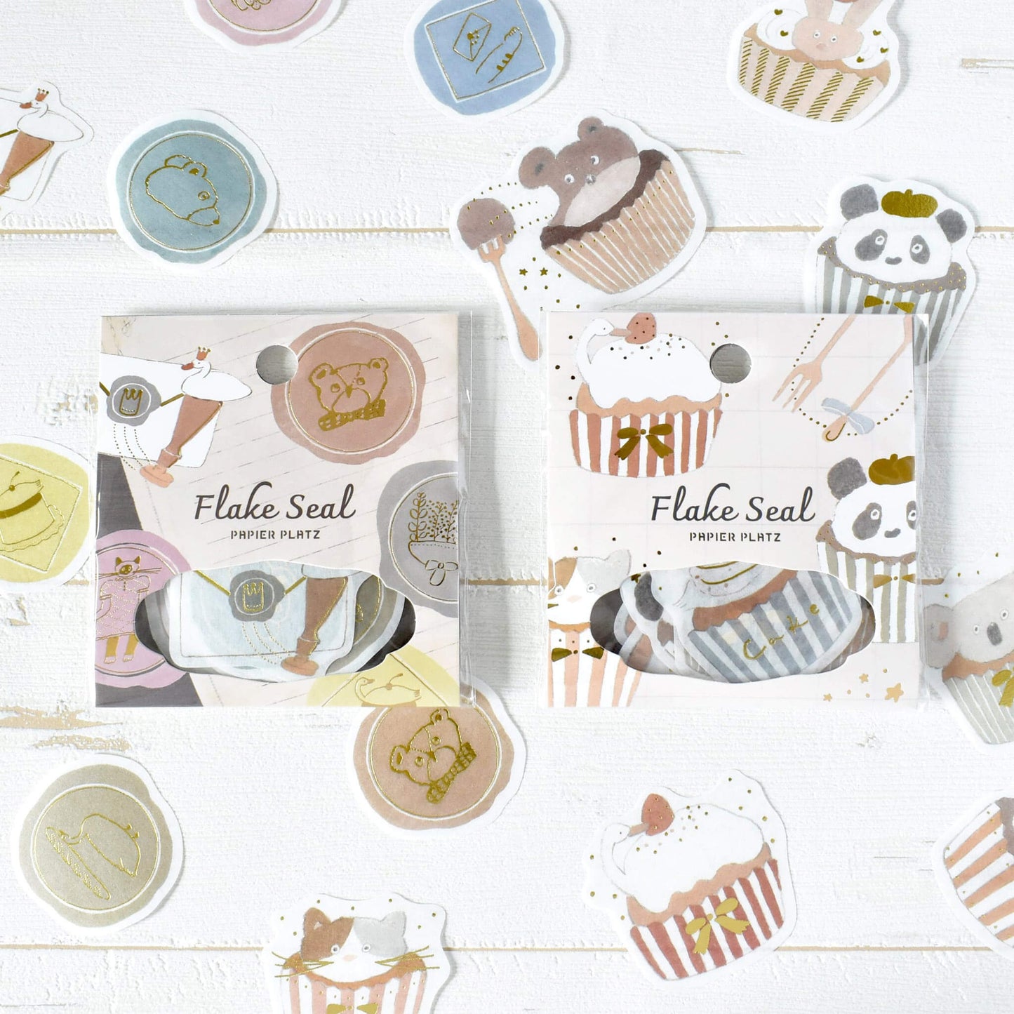 Papier Platz × Tobimatsu Shoichiro Gold Foil Flake Sticker - Sparkling Cupcakes - Flake Stickers