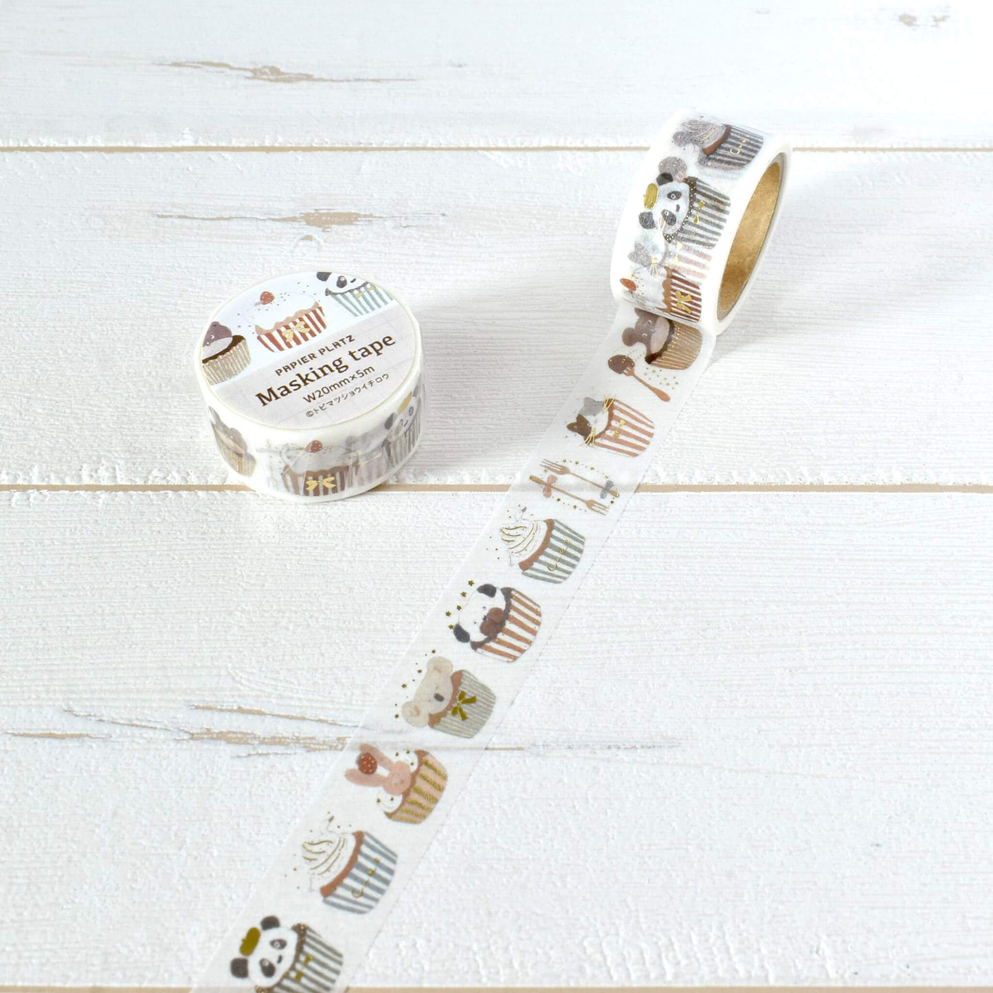 Papier Platz × Tobimatsu Shoichiro Gold Foil Washi Tape - Sparkling Cupcakes - Washi Tapes
