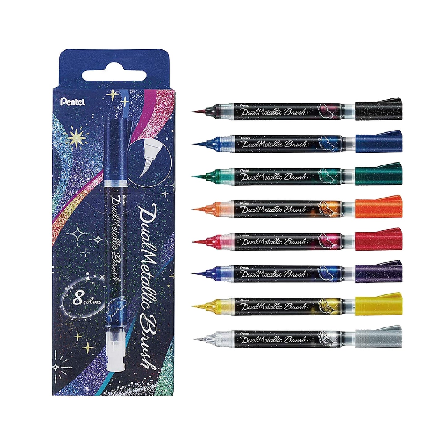 Pentel Dual Metallic Brush - Black + Metallic Red - Brush Pens