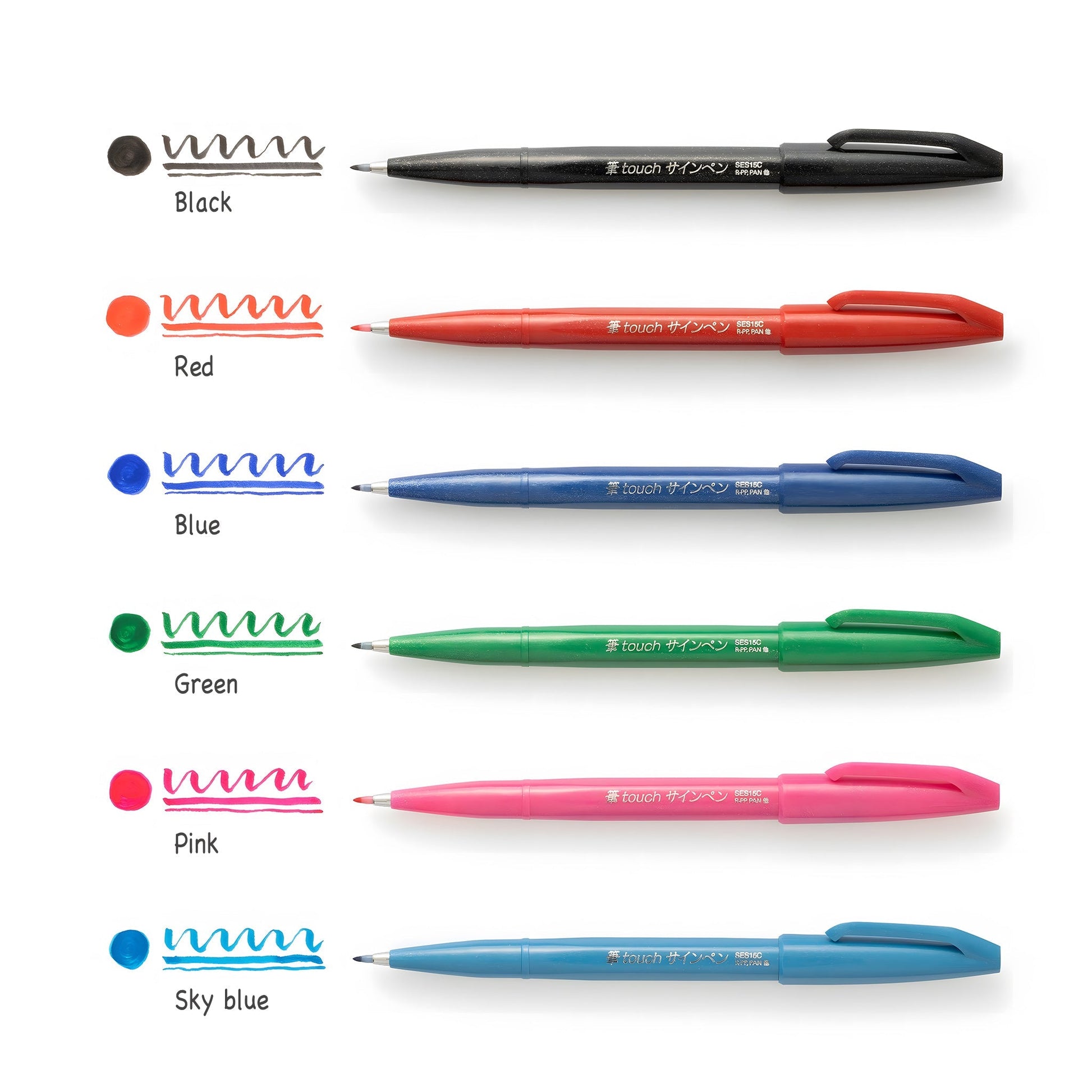 Pentel Fude Touch Brush Sign Pen 6 - Color Set A - Brush Pens