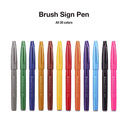 Pentel Fude Touch Brush Sign Pen (All 30 Colors) - Lime Green - Brush Pens