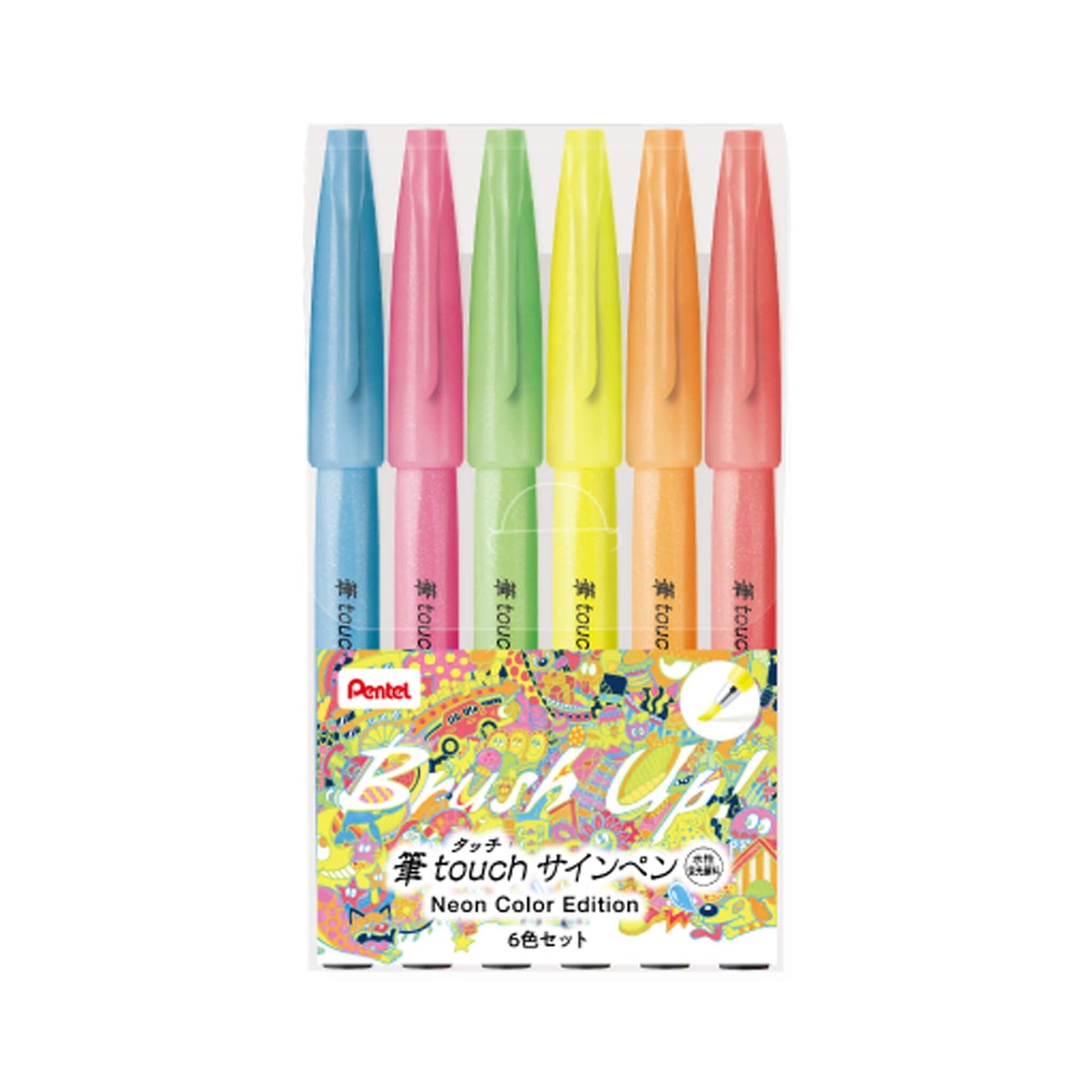 Pentel Fude Touch Brush Sign Pen Neon Color 6 - color Set - Brush Pens