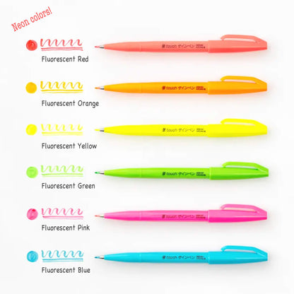 Pentel Fude Touch Brush Sign Pen Neon Color 6 - color Set - Brush Pens