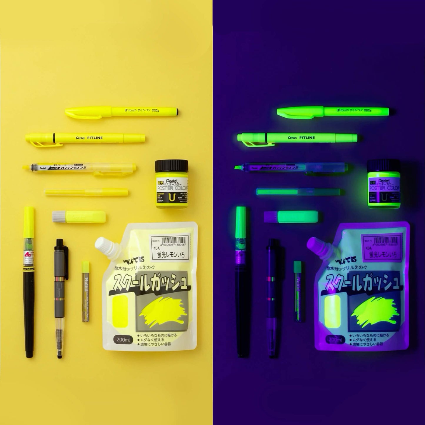 Pentel Fude Touch Brush Sign Pen Neon Color 6 - color Set - Brush Pens