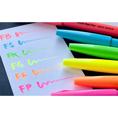 Pentel Fude Touch Brush Sign Pen Neon Color 6 - color Set - Brush Pens