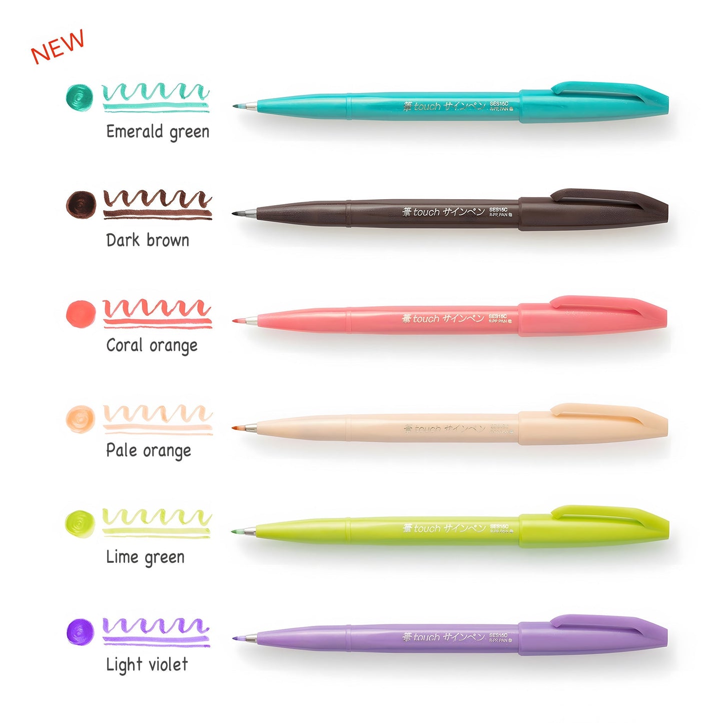 Pentel Fude Touch Brush Sign Pen New 6 - Color Set D - Brush Pens