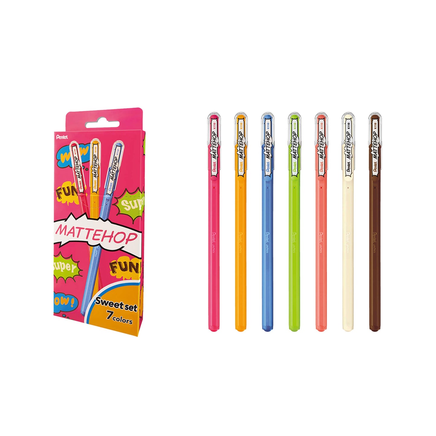 Pentel Mattehop Gel Roller Pen Sweet 7 - Color Set - Gel & Rollerball Pens