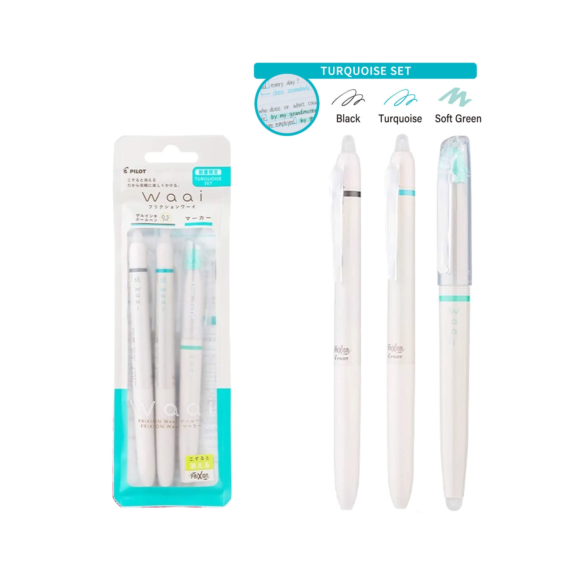 Pilot FriXion Waai Pen & Highlighter Limited Set - Turquoise - Mixed Pen Sets