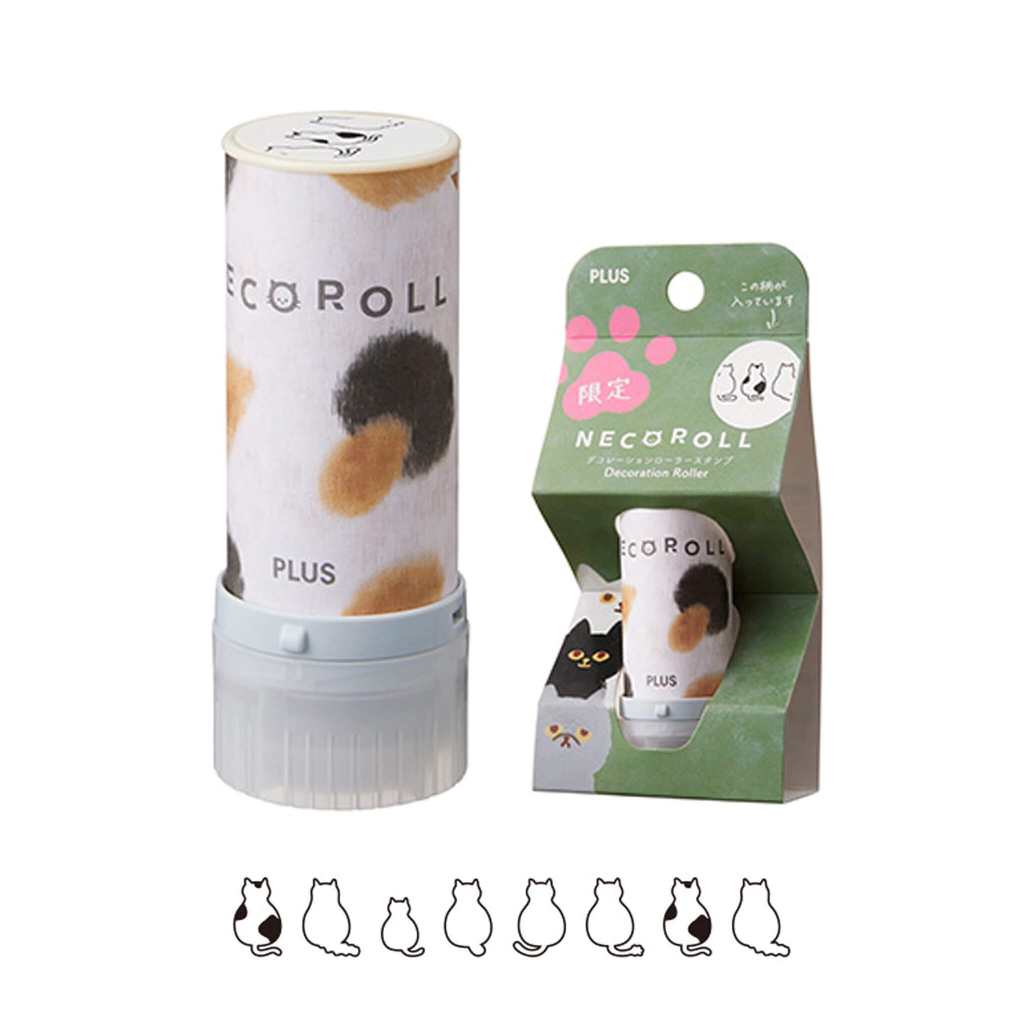 PLUS Deco Roll Stamp Limited - Neko Roll - Back View / Black - Pre-inked Stamps
