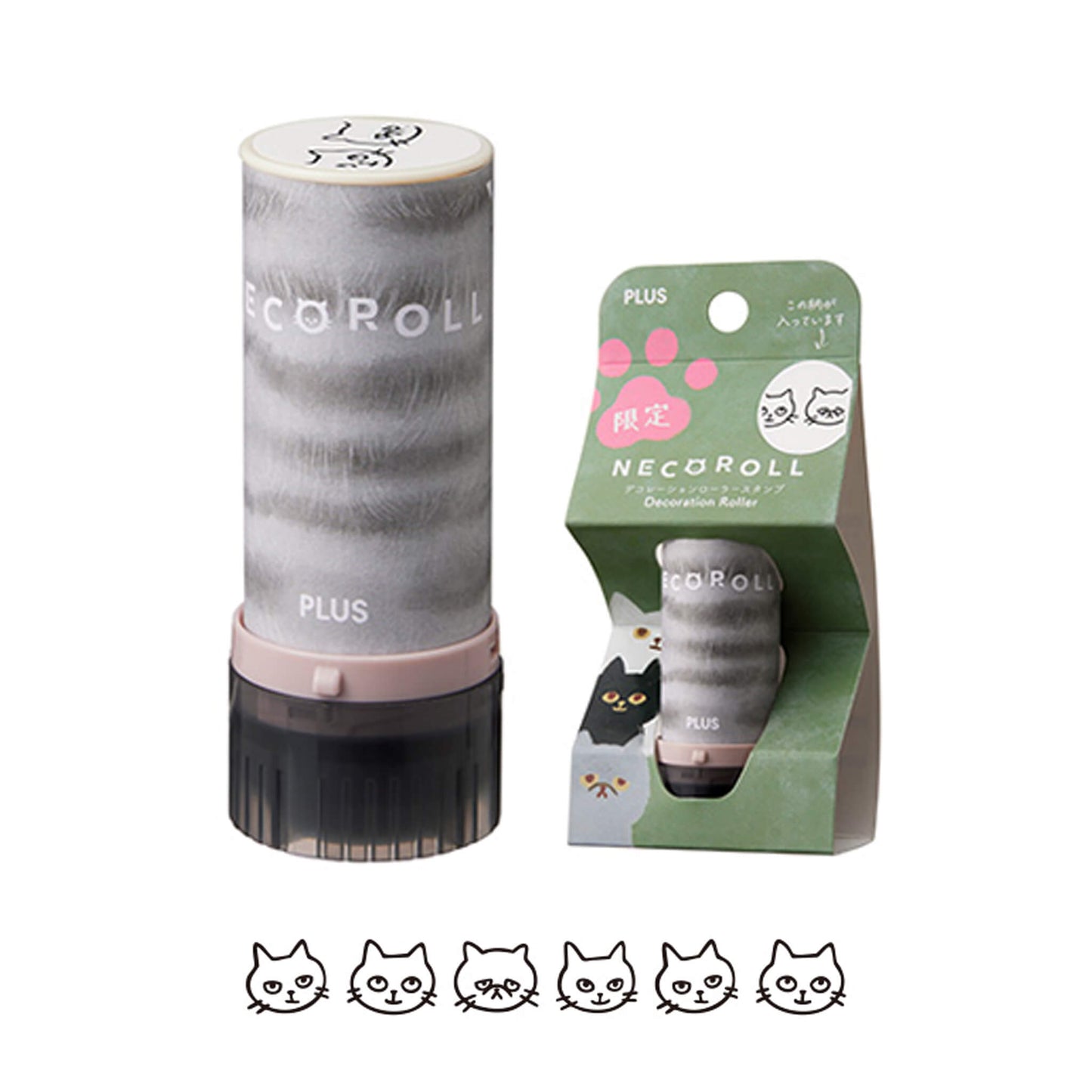 PLUS Deco Roll Stamp Limited - Neko Roll - Face / Black - Pre-inked Stamps
