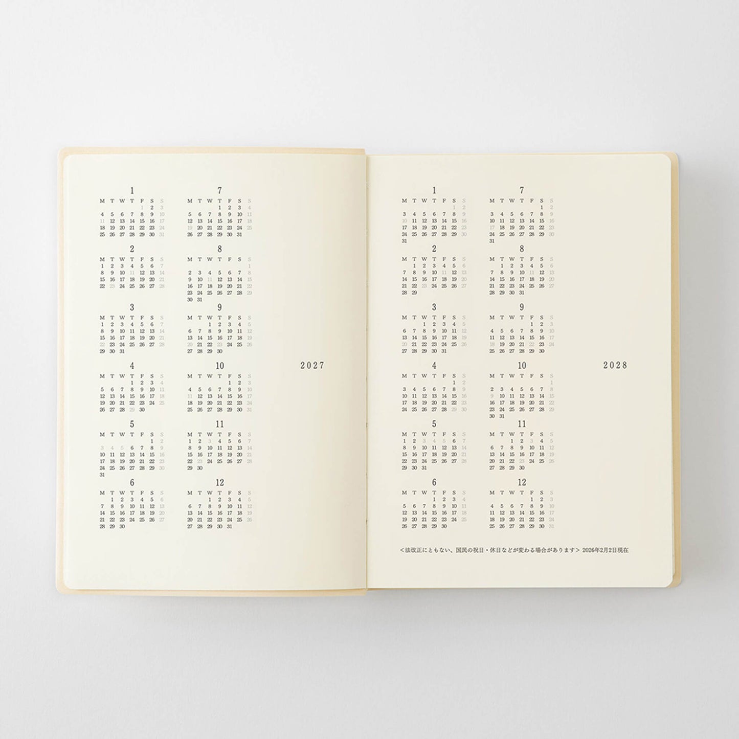 [PRE-ORDER] MD Notebook Diary 1 Day 1 Page 2027 - A6 - 2027 Dairies & Planners