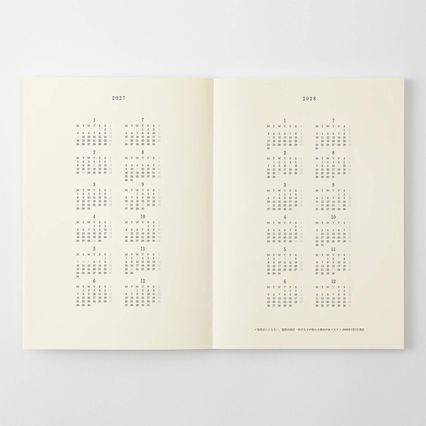 [PRE-ORDER] MD Notebook Diary Thin 2027 - A5 - 2027 Dairies & Planners