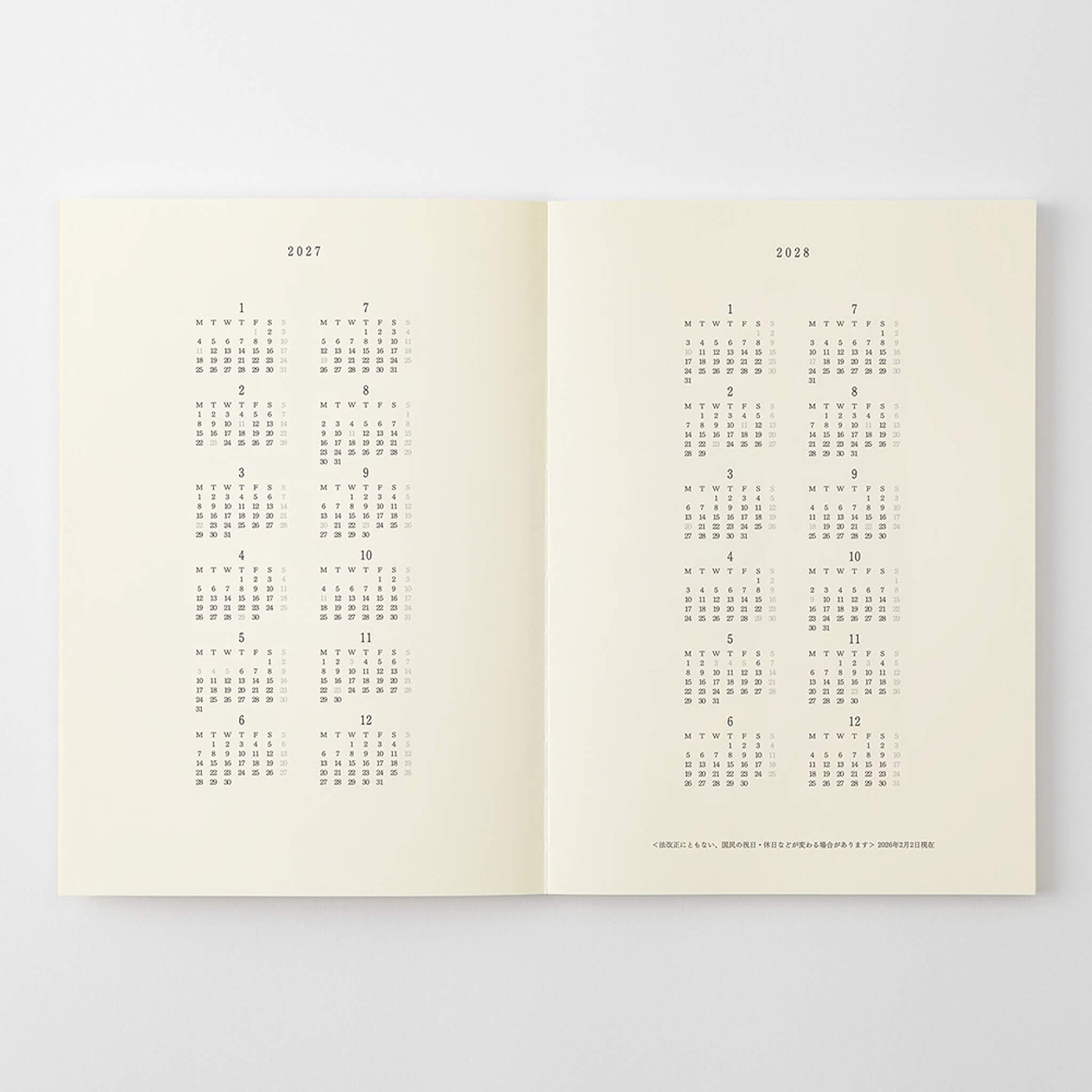 [PRE-ORDER] MD Notebook Diary Thin 2027 - A5 - 2027 Dairies & Planners