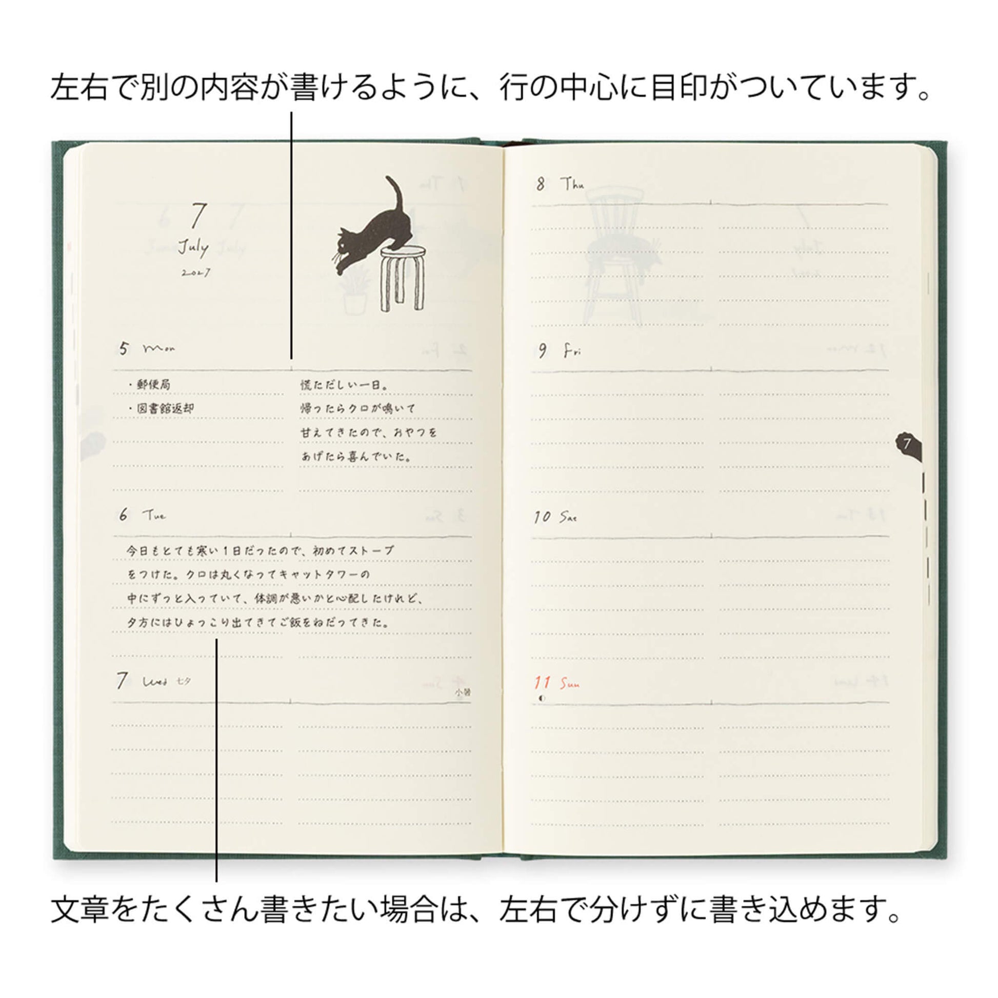 [PRE-ORDER] Midori Book Style Diary 2027 - Cat Green [B6 Variant] - 2027 Planners & Diaries