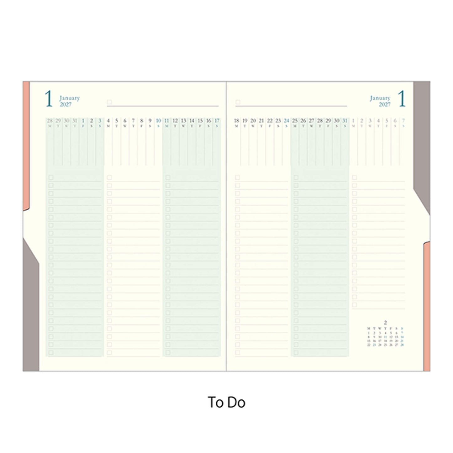[PRE-ORDER] Midori Double Schedule Planner 2027 - To-Do - Green [B6] [Oct 2026 Start] - 2027 Planners & Diaries