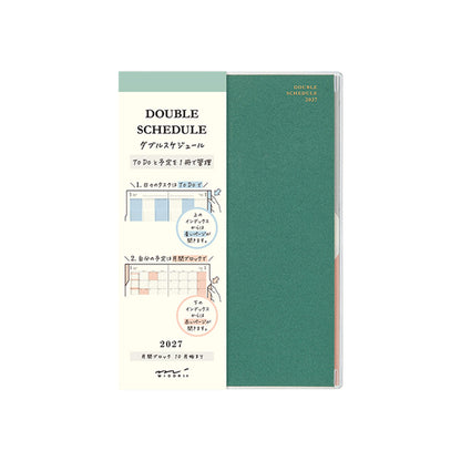 [PRE-ORDER] Midori Double Schedule Planner 2027 - To-Do - Green [B6] [Oct 2026 Start] - 2027 Planners & Diaries