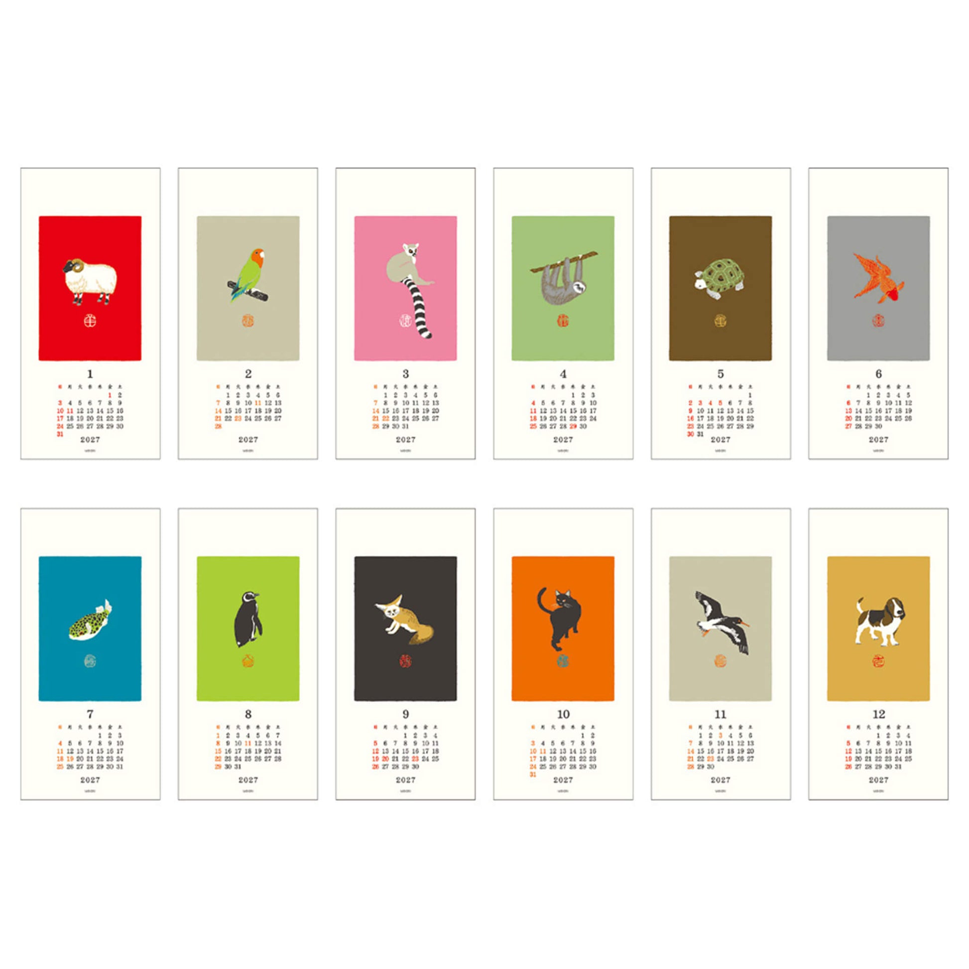 [PRE-ORDER] Midori Echizen Washi Wall Calendar 2027 [S] - Animal Design - 2027 Calendars