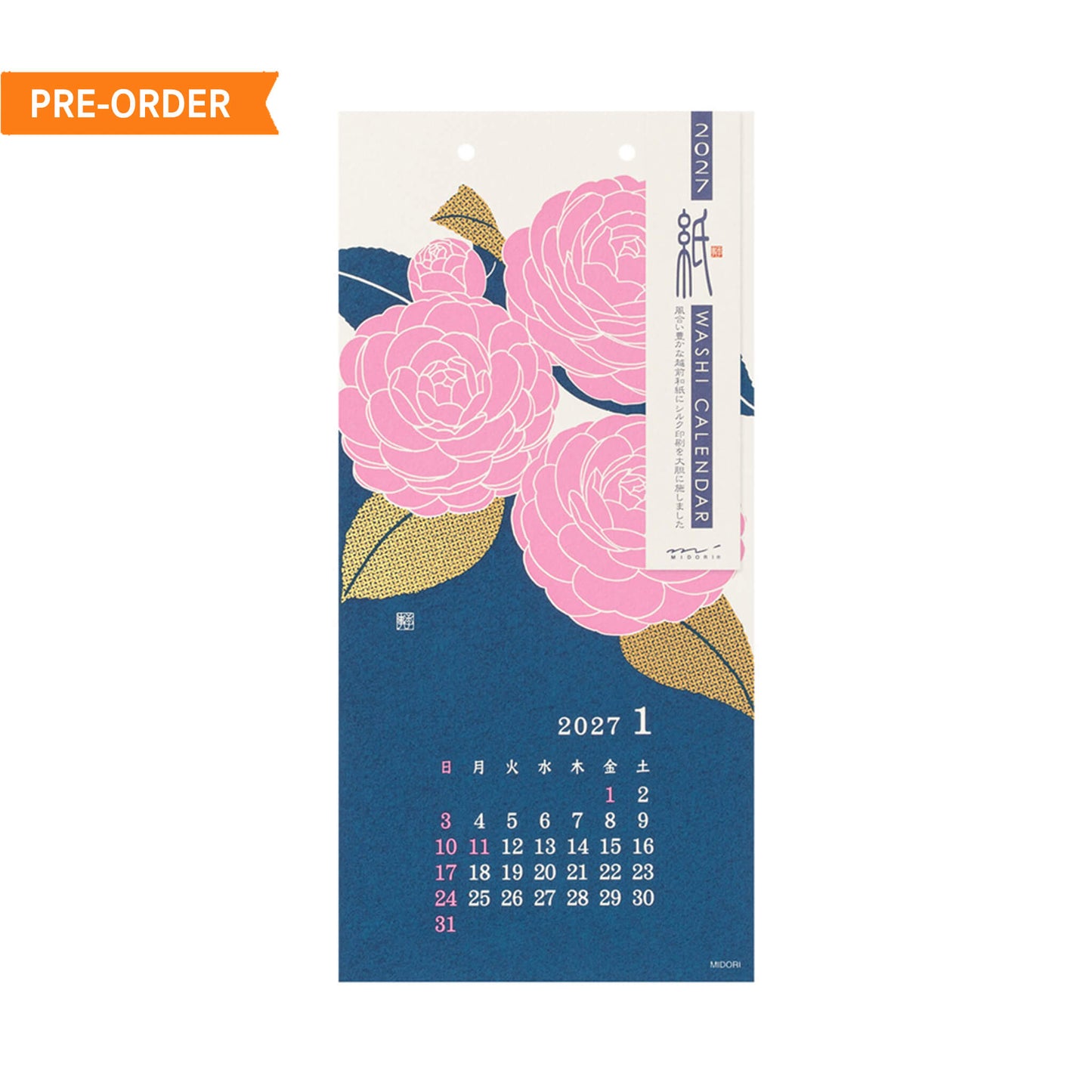 [PRE-ORDER] Midori Echizen Washi Wall Calendar 2027 [S] - Flower Design - 2027 Calendars