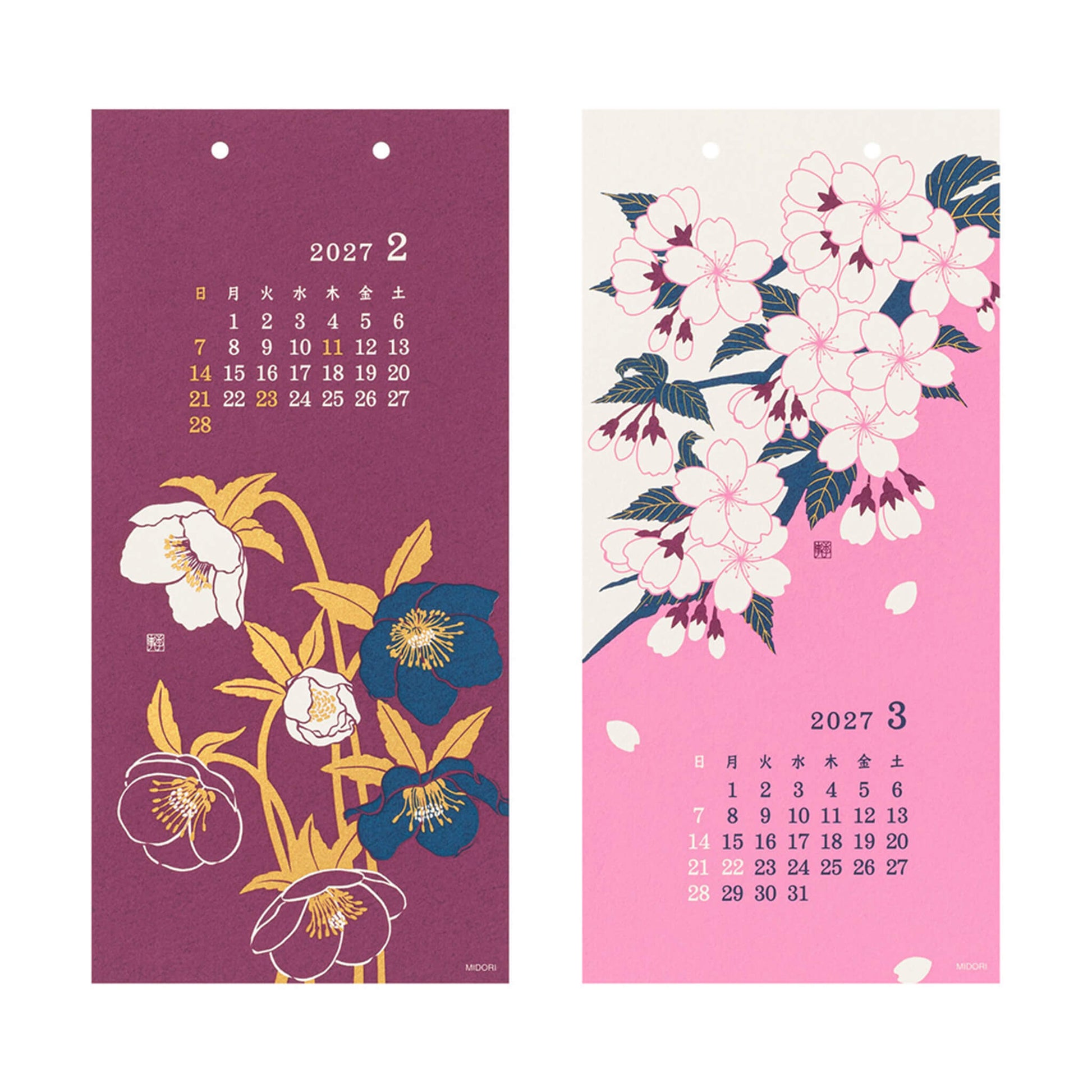 [PRE-ORDER] Midori Echizen Washi Wall Calendar 2027 [S] - Flower Design - 2027 Calendars