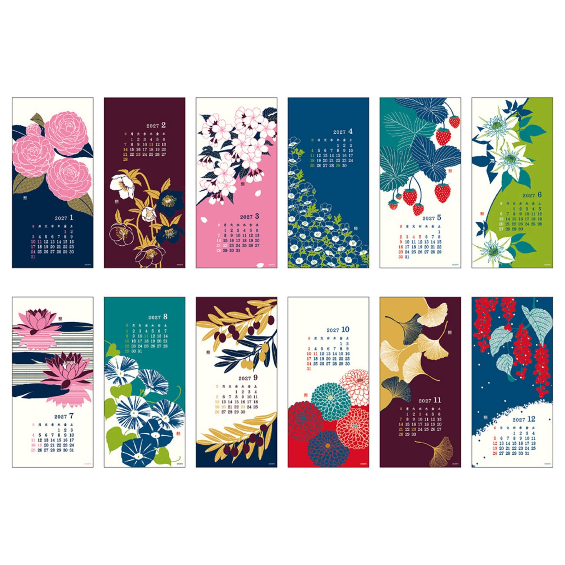 [PRE-ORDER] Midori Echizen Washi Wall Calendar 2027 [S] - Flower Design - 2027 Calendars