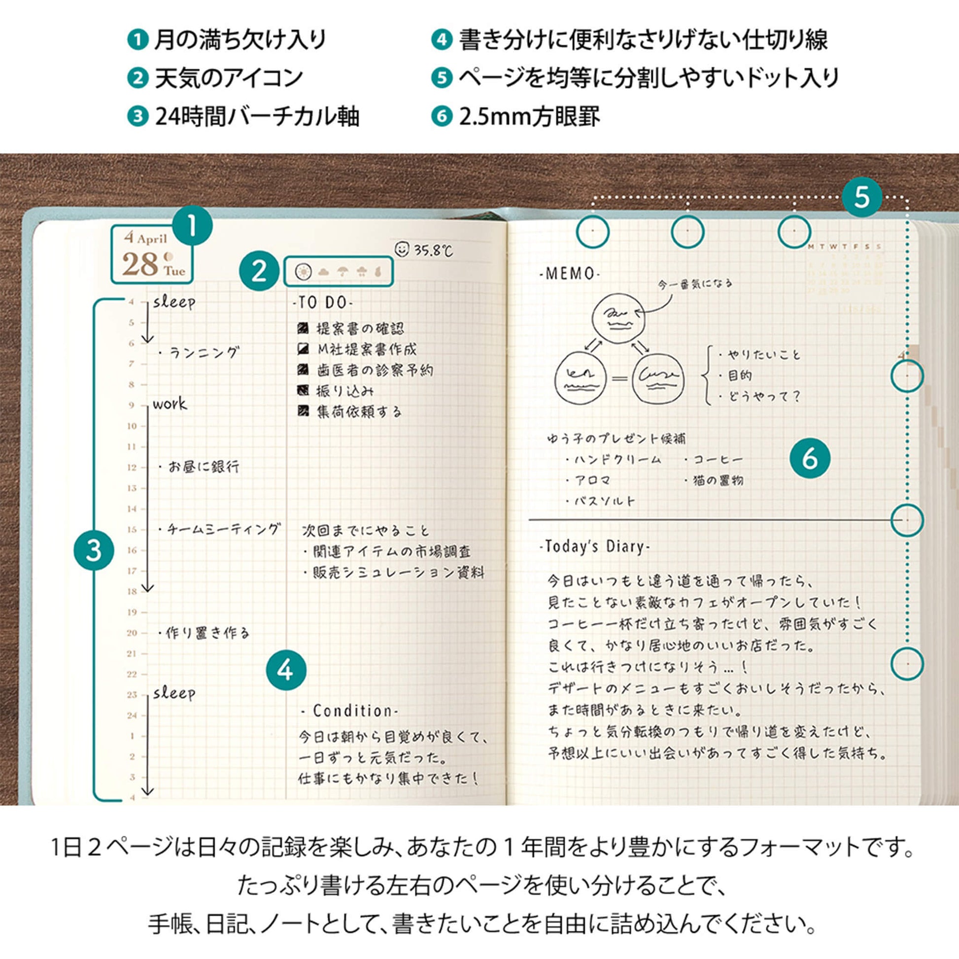 [PRE - ORDER] Midori Hibino 2026 Diary 2 - Page - Per - Day A6 Blue - green - 2026 Diaries & Planners