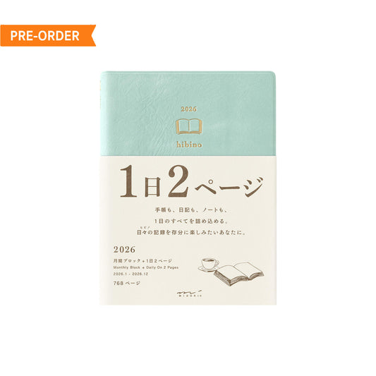 [PRE - ORDER] Midori Hibino 2026 Diary 2 - Page - Per - Day A6 Blue - green - 2026 Diaries & Planners