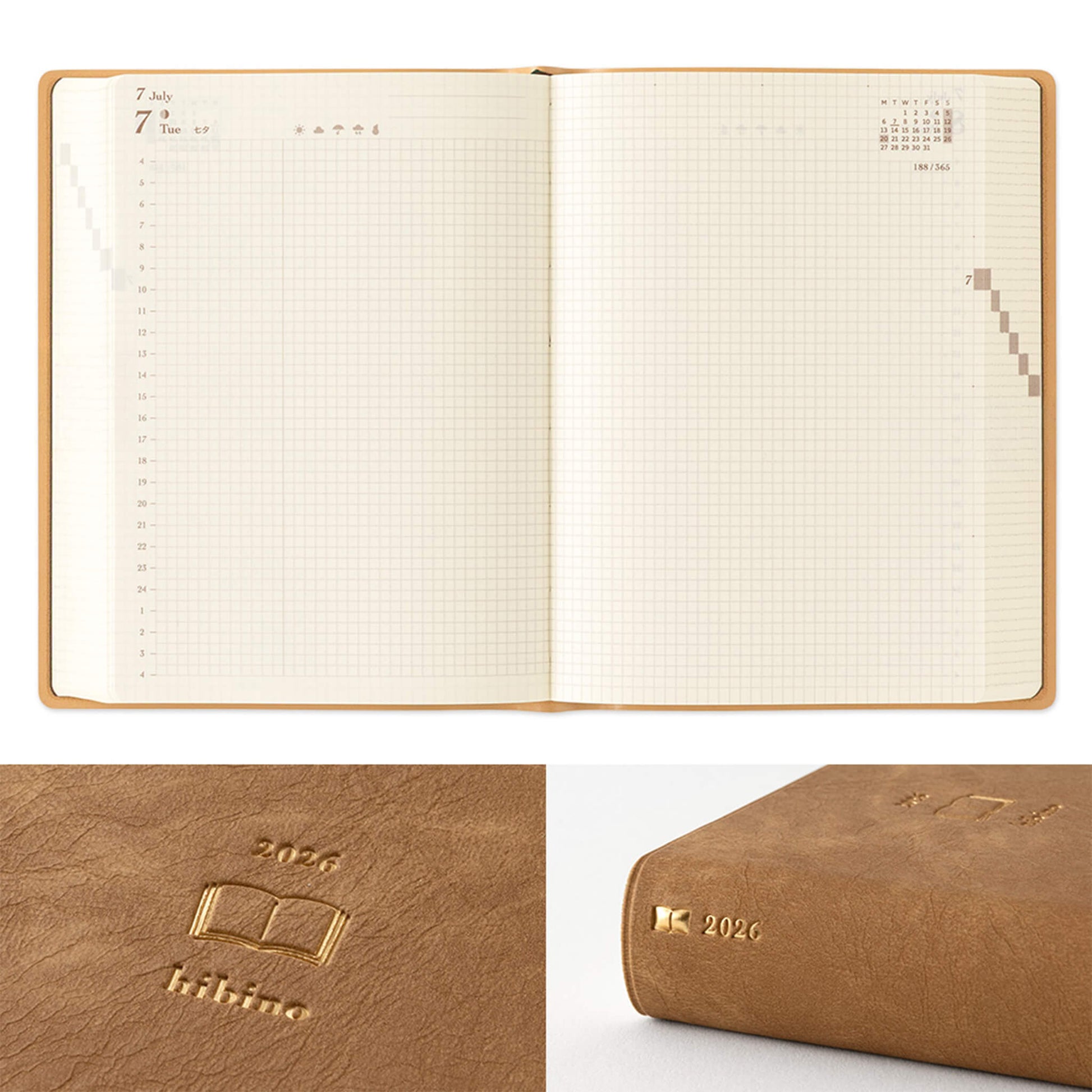 [PRE - ORDER] Midori Hibino 2026 Diary 2 - Page - Per - Day A6 Camel - 2026 Diaries & Planners