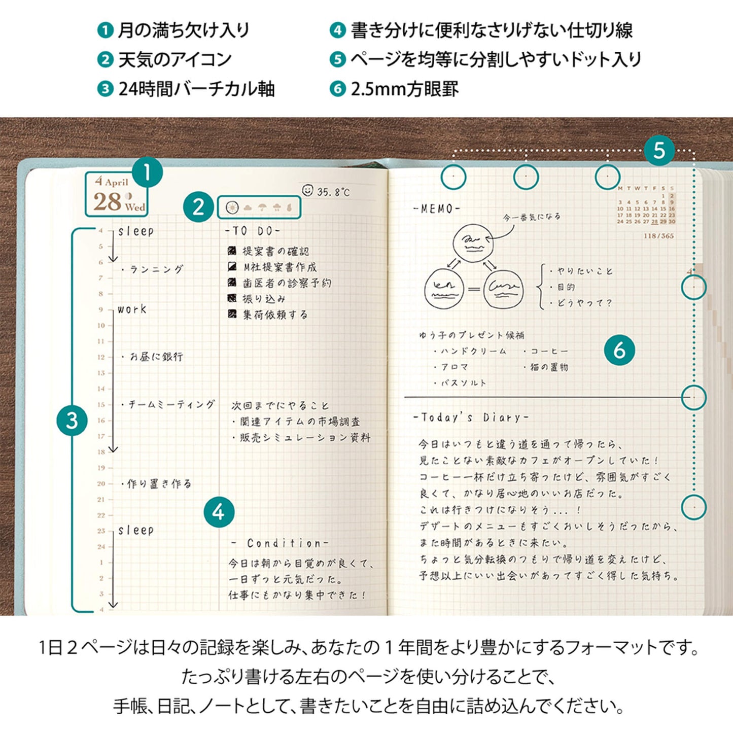 [PRE-ORDER] Midori hibino Diary 2027 2 Pages per Day - Blue Green [A6] - 2027 Planners & Diaries