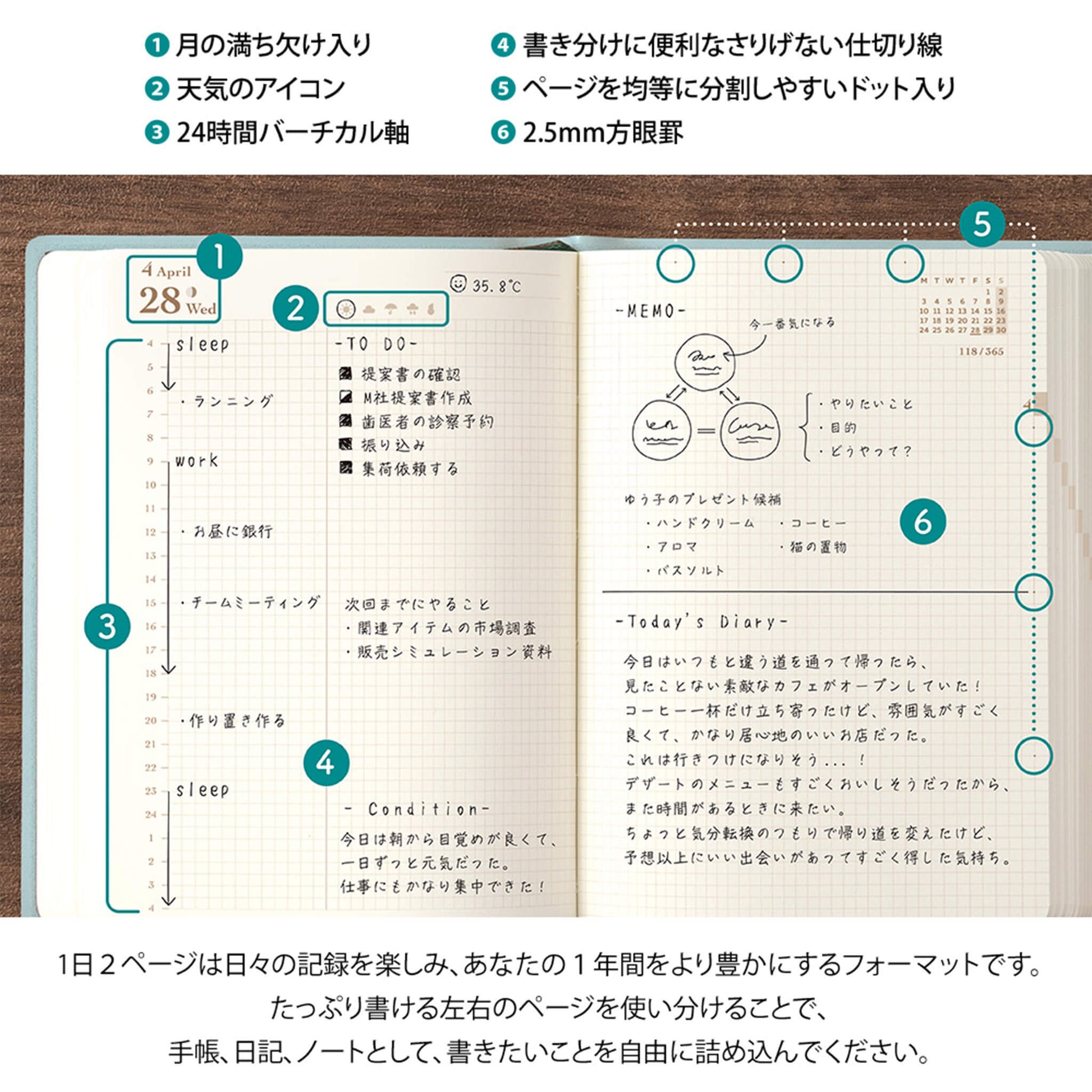 [PRE-ORDER] Midori hibino Diary 2027 2 Pages per Day - Blue Green [A6] - 2027 Planners & Diaries