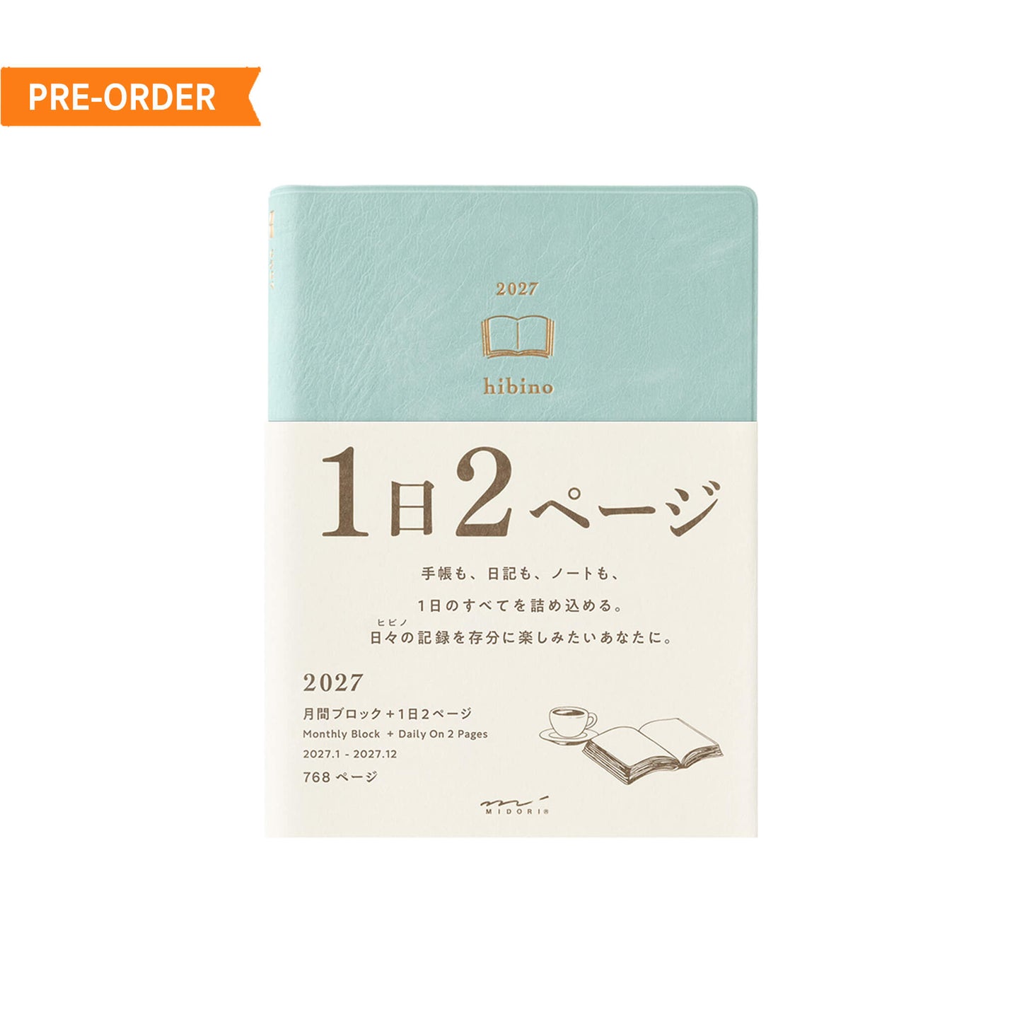 [PRE-ORDER] Midori hibino Diary 2027 2 Pages per Day - Blue Green [A6] - 2027 Planners & Diaries