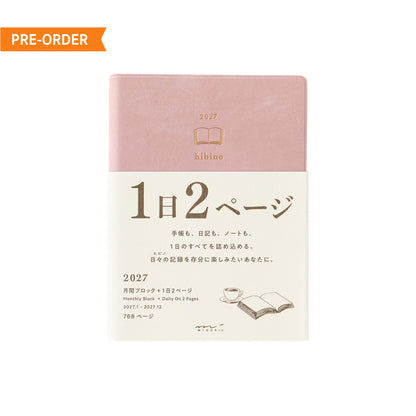 [PRE-ORDER] Midori hibino Diary 2027 2 Pages per Day - Pink [A6] - 2027 Planners & Diaries