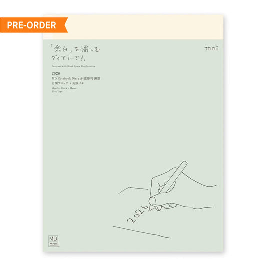 [PRE - ORDER] Midori MD Notebook Diary 2026 Monthly Block & Grid Memo A4 Variant Thin - 2026 Diaries & Planners
