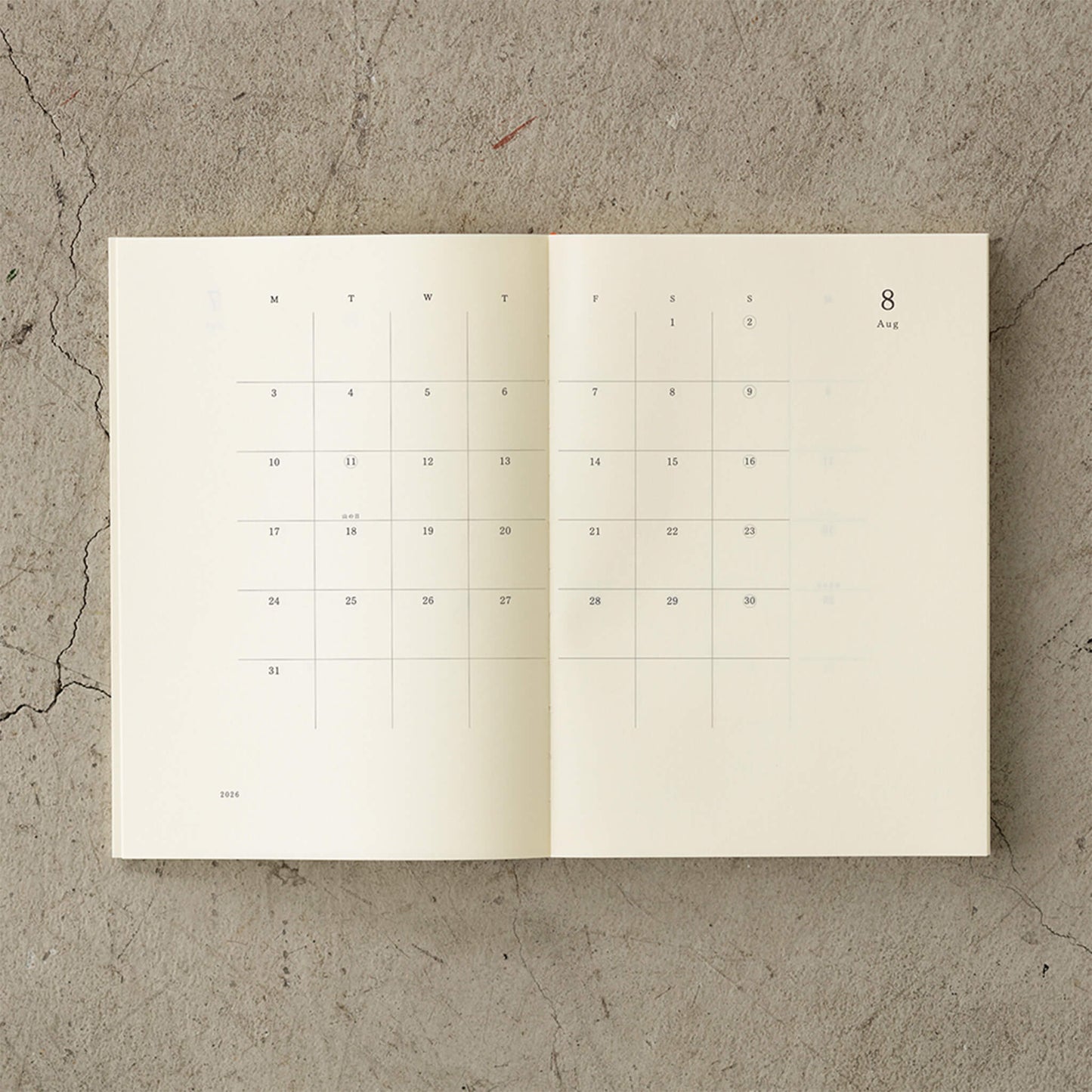 [PRE - ORDER] Midori MD Notebook Diary 2026 Monthly Block & Grid Memo A5 Thin - 2026 Diaries & Planners