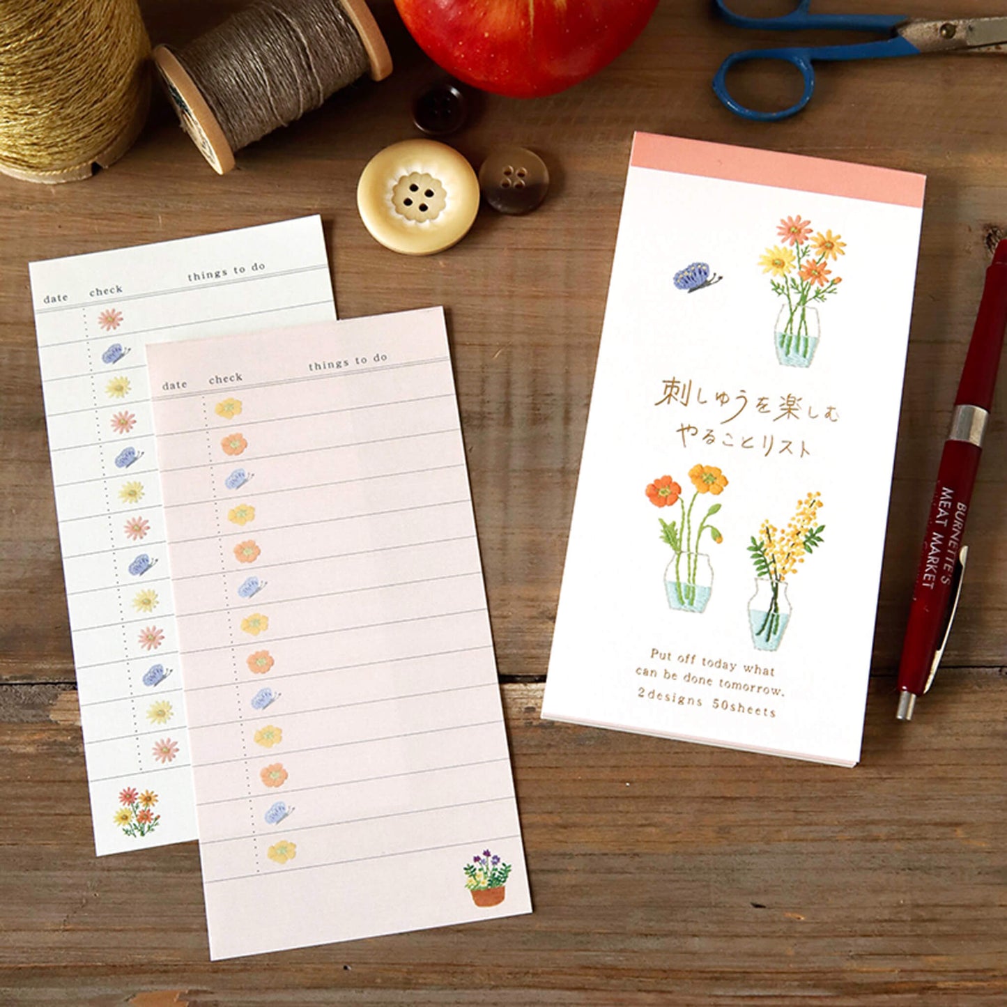 Ryu - Ryu Embroidery Series To - do List Memo Pad - Flower - Memo Pads